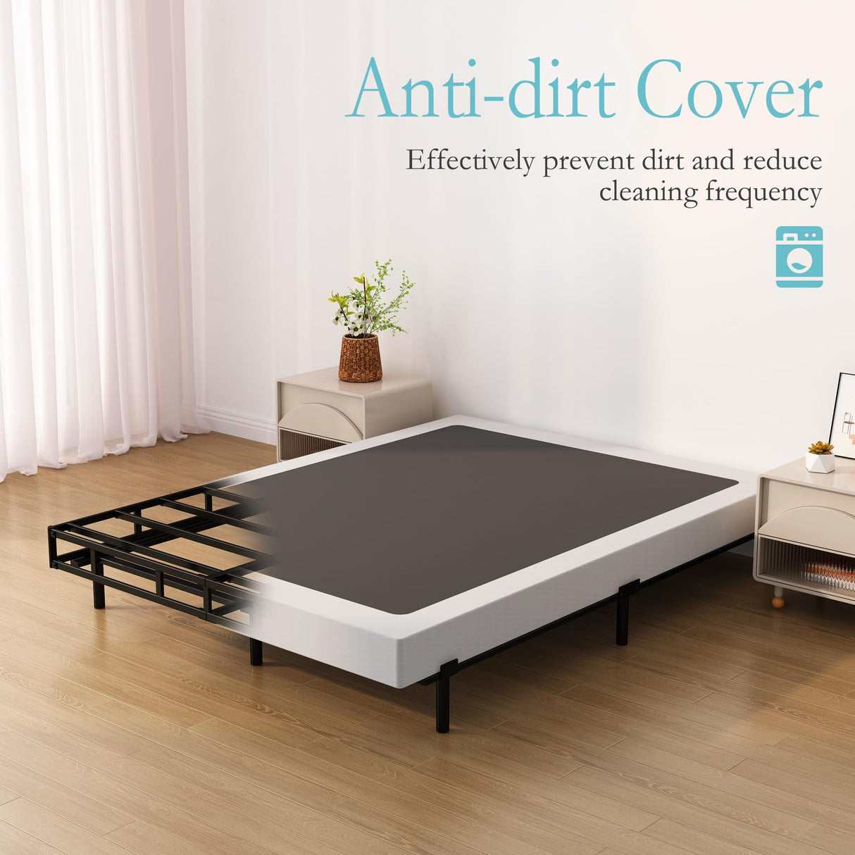 Upcanso King Box Spring Bed Base 6 Inch, Low Profile Metal Box Spring King with Fabric Cover, 3000 Lbs Max Weight Capacity Mattress Foundation, Noise-Free, Easy Assembly Upcanso