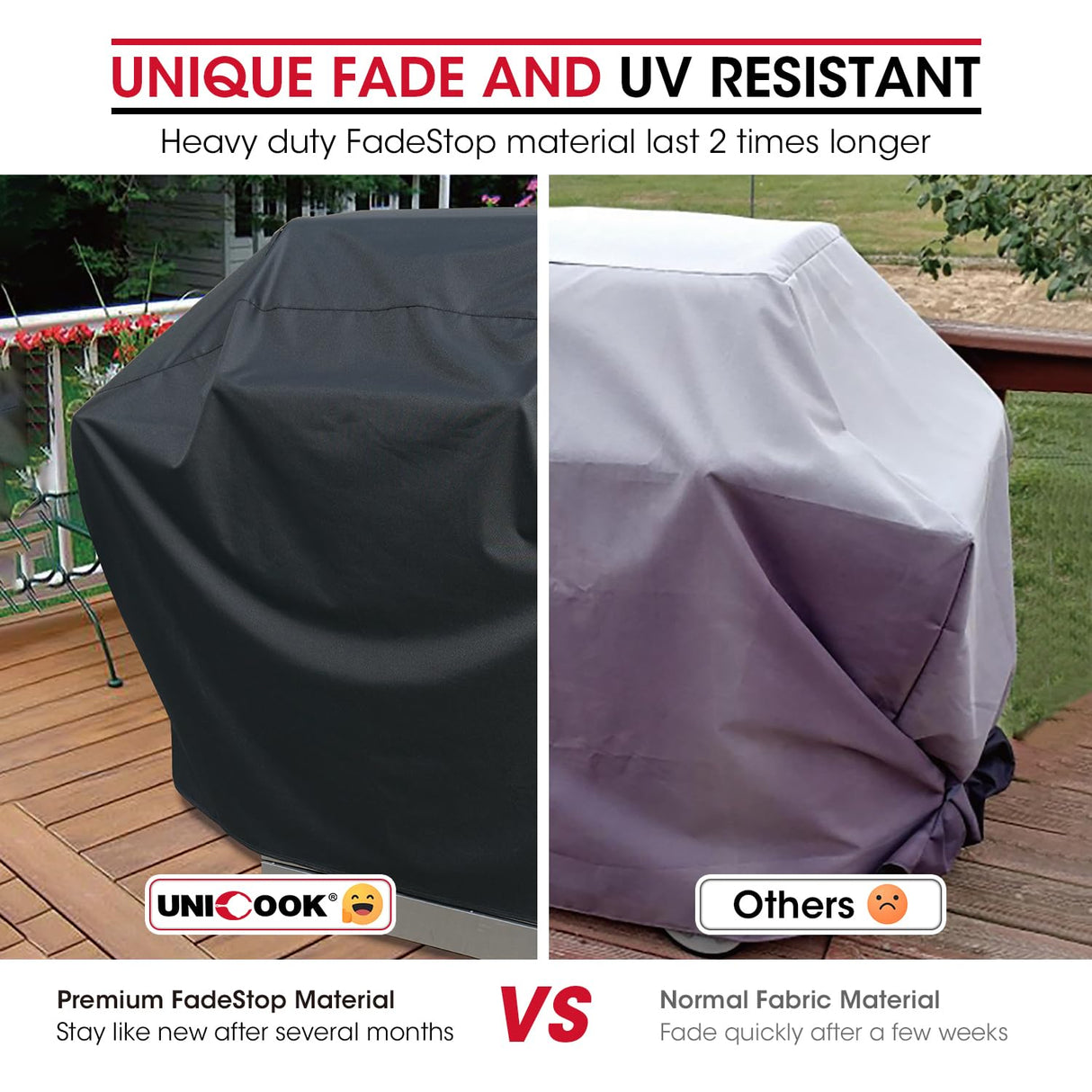 Unicook Heavy Duty Waterproof Barbecue Gas Grill Cover, 65-inch BBQ Cover, Special Fade and UV Resistant Material, Durable and Convenient, Fits Grills of Weber Char-Broil Nexgrill Brinkmann and More Unicook