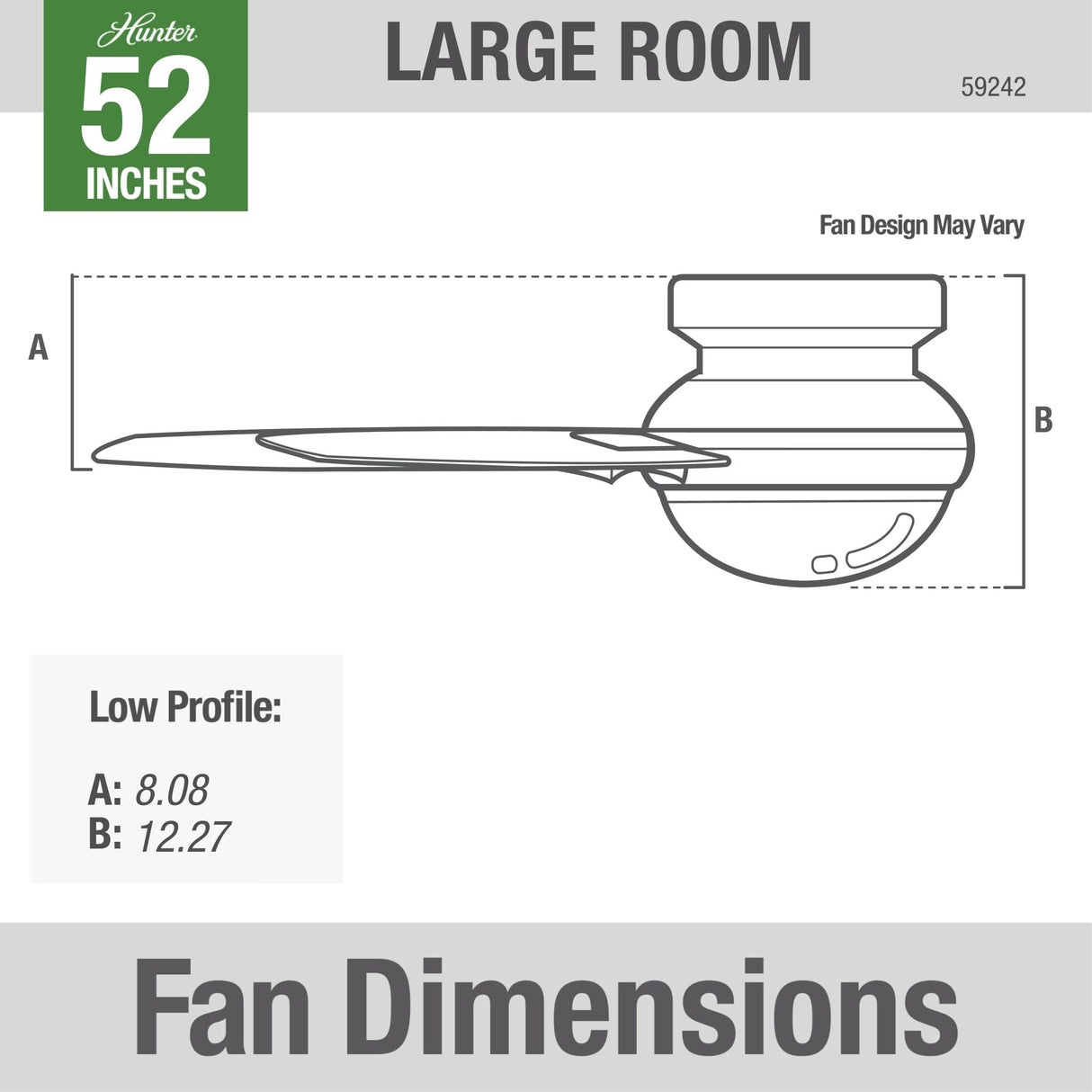 Hunter Fan Company 59242 Hunter 52" Dempsey Indoor Low Profile Ceiling Fan with Light, Fresh White Finish Hunter