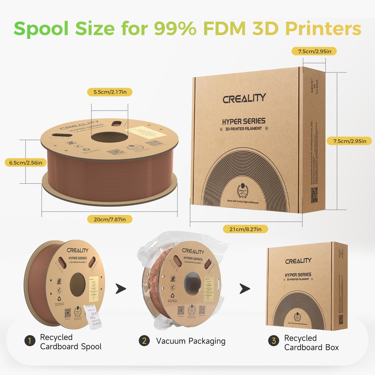 Creality Hyper PLA Filament 1.75mm, 3D Printer Filament, for High-Speed Printing, Neatly Wound Filament, Durable and Strong Toughness Dimensional Accuracy +/-0.02mm, 2.2lbs(1kg)/Spool (Brown) Creality
