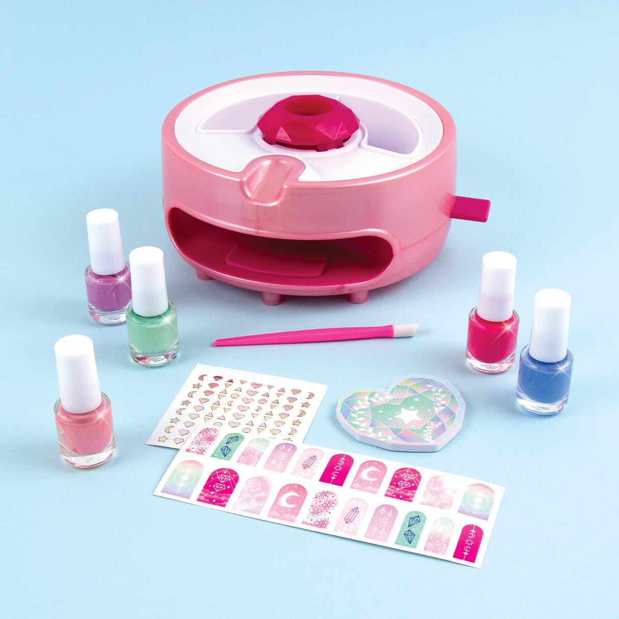 Light Magic Nail Dryer & Polish Set for Girls & Teens - 5 Vibrant Nail Colors, Art Stickers, Nail File, Cuticle Pusher & Dryer - Water-Based, Non-Toxic Polish Perfect Spa Day Manicures Make it Real Make It Real