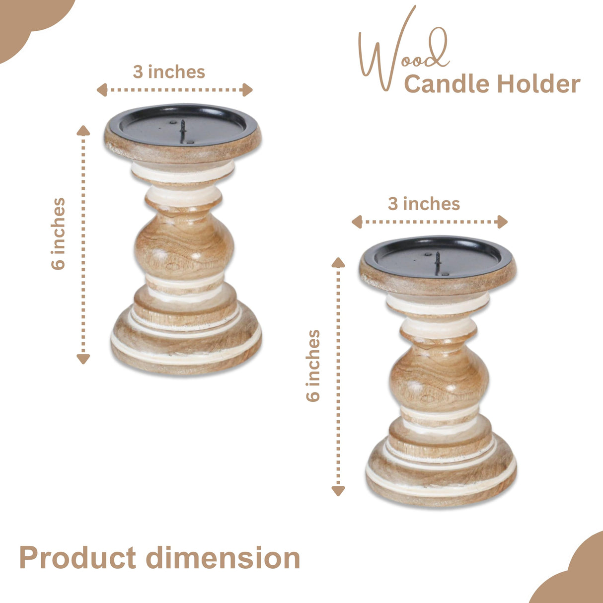 White Wooden Candle Holder,Candle Holder,Wood Candle Holder,Candle Holders,Farmhouse Candle Holder,Candle Holder Set of 2,Wood Pillar Candle Holder,Height 6 inch Set of 2, White Wash Light & Pro