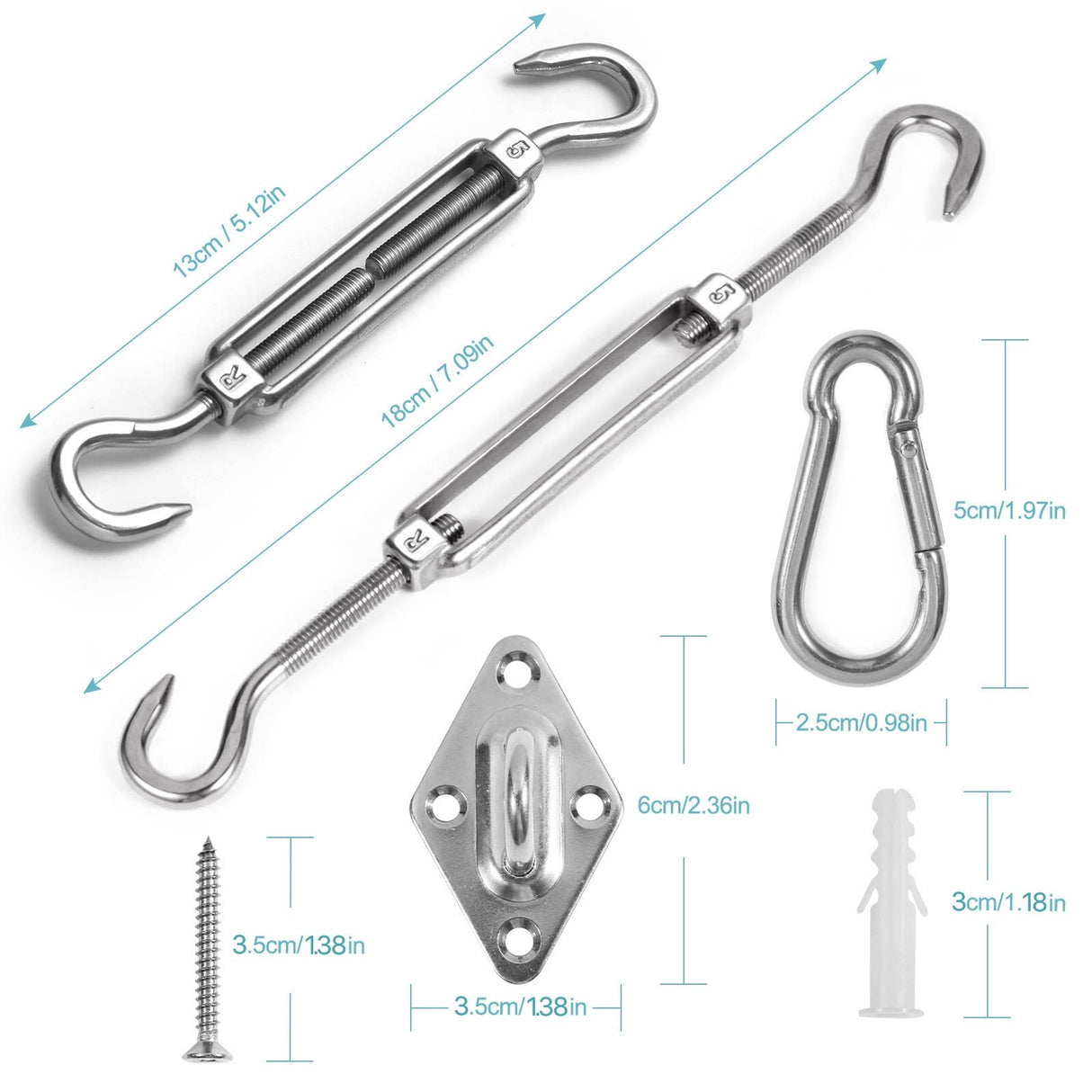 HOMPER Awning Attachment Set, Heavy Duty Sun Shade Sail Stainless Steel Hardware Kit for Garden Triangle and Square, Rectangle, Sun Shade Sail Fixing Accessories HOMPER