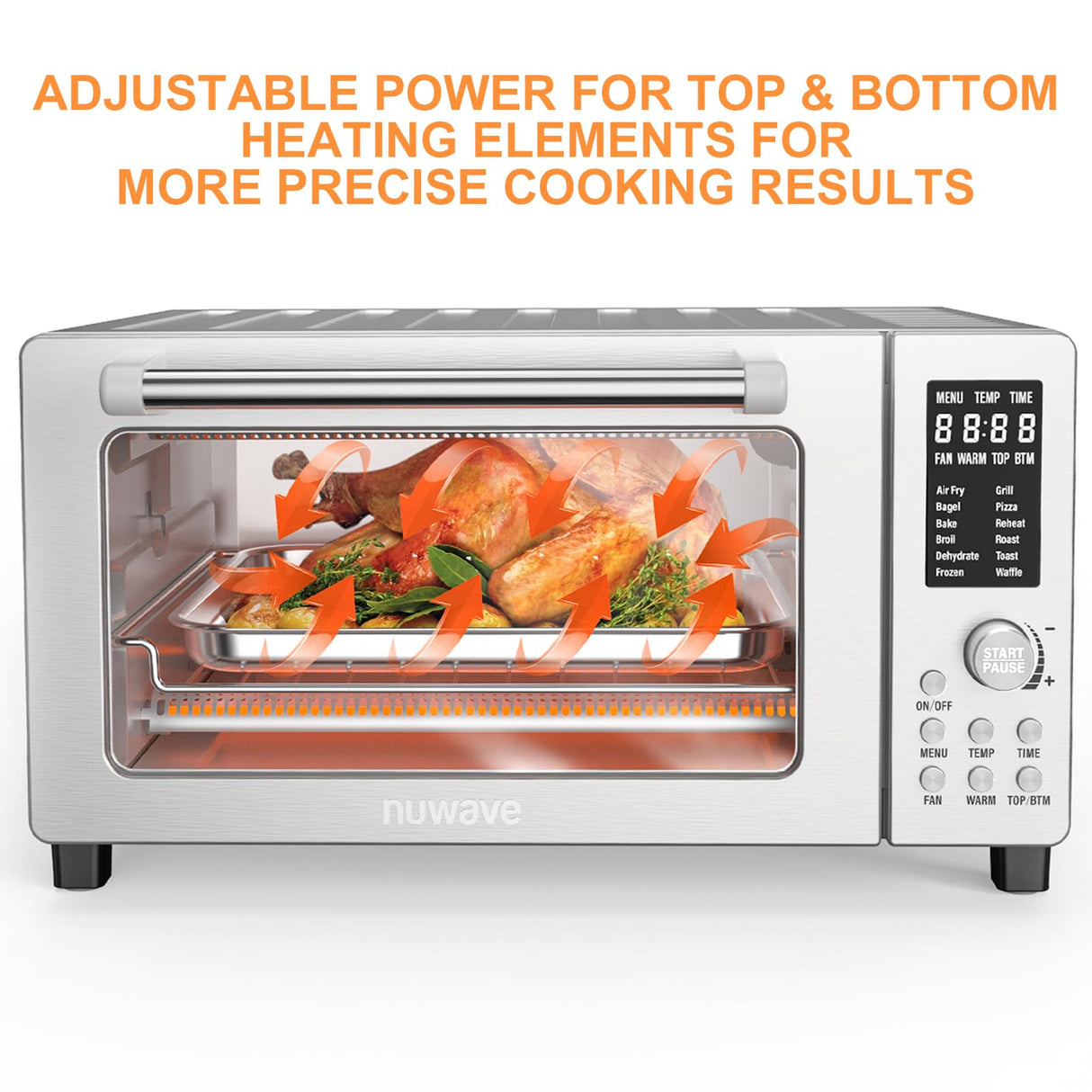 Nuwave Bravo Air Fryer Toaster Smart Oven, 12-in-1 Countertop Convection, 1800 Watts, 21-Qt Capacity, 50°-450°F Temp Controls, Top and Bottom Heater Adjustments 0%-100%, PFAS Free, Stainless Steel Nuwave
