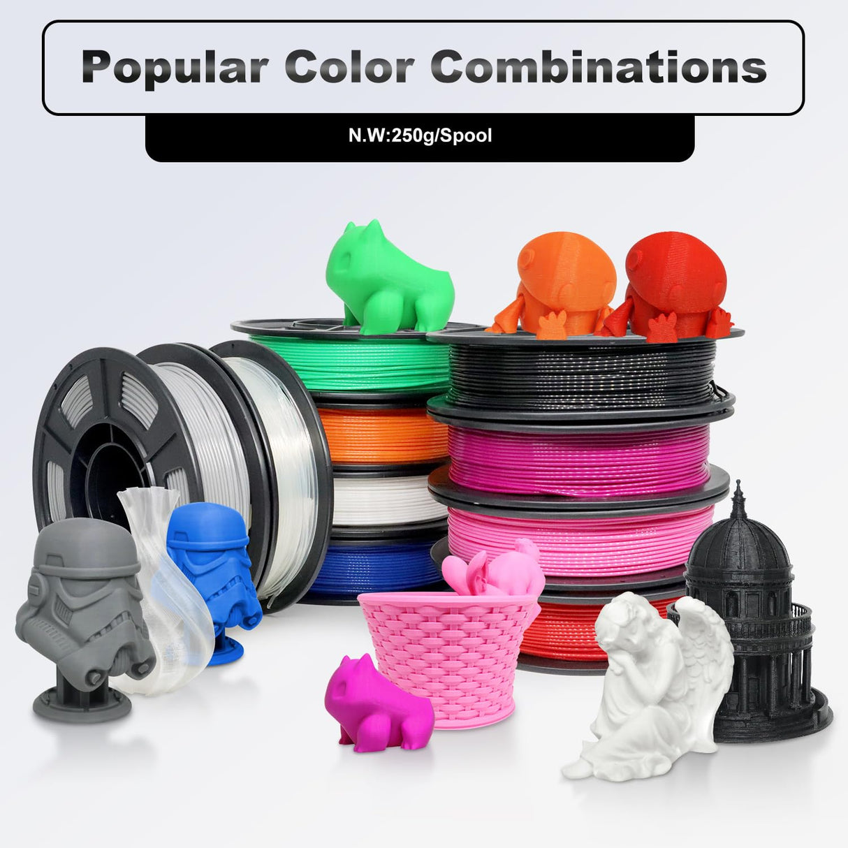 YOUSU PLA Plus Filament 1.75mm Bundle 10x250g, 10 Pack 2.5KG PLA+ Sample 3D Printer Filament, 3D Printing Multi Pack Filament Dimensional Accuracy +/- 0.02mm Yousu