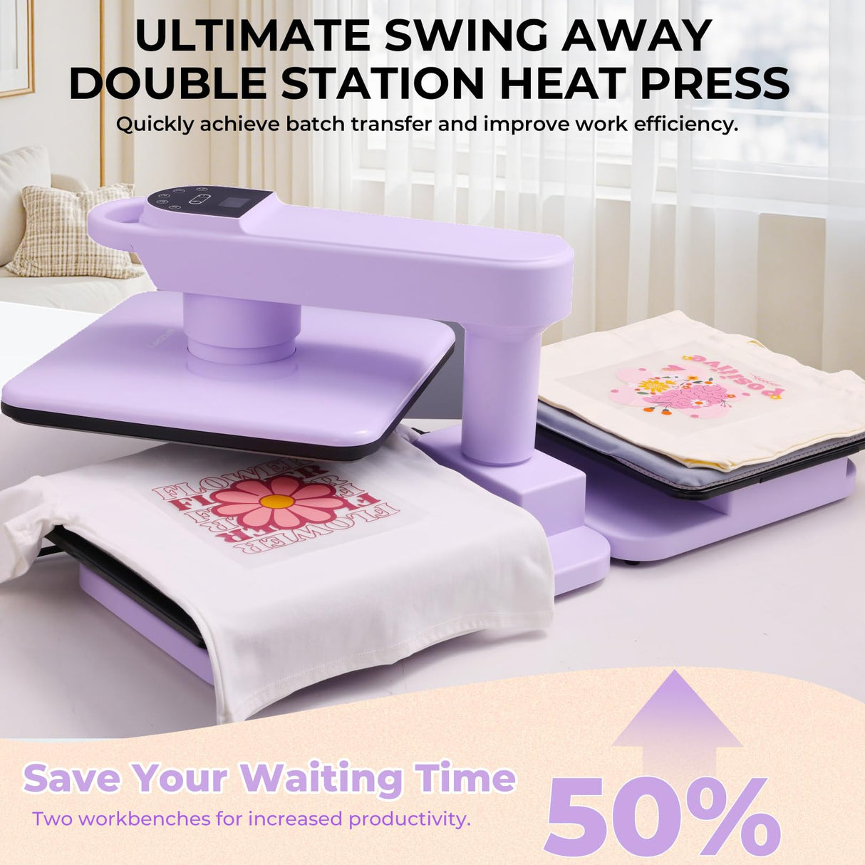 Whubefy Dual Auto Heat Press Machine 15x15, 360° Swing Away Smart T-Shirt Printing W/Auto Release & Auto-Off, Adjustable Pressure & Higher Heating Height for HTV, Sublimation, Heat Transfer Projects Whubefy