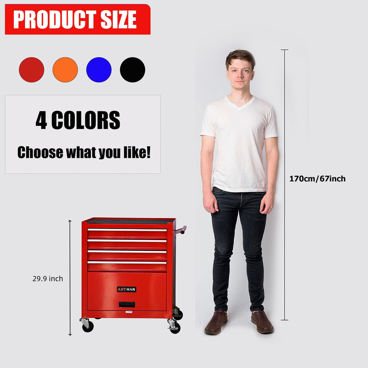 nifoti 4 Drawers Tool Cart on Wheels,Rolling Tool Box Tool Storage, Drawers Rolling Tool Box Organizer Tool Case for Garage, Warehouse, Workshop, nifoti