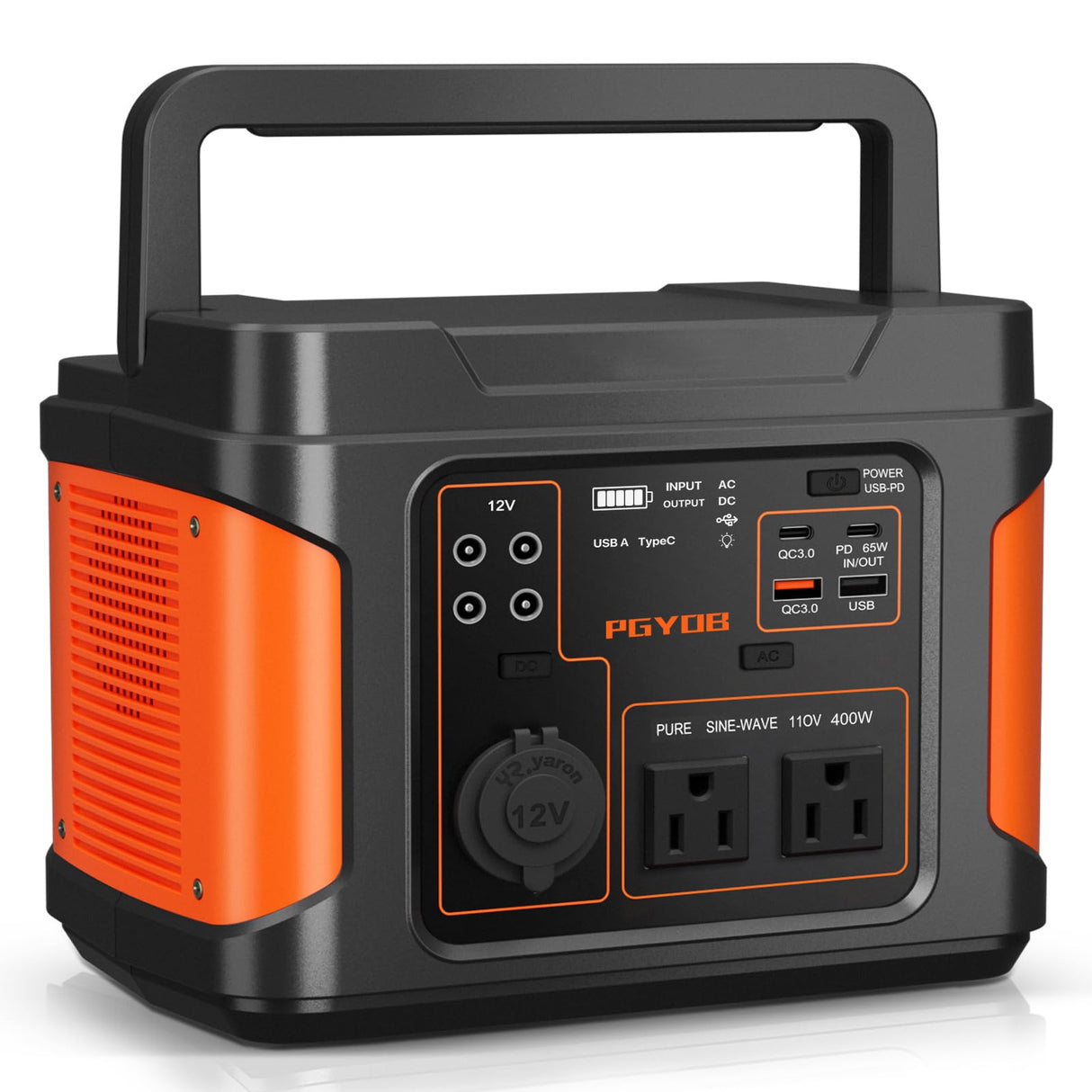 PGYOB 400W Portable Power Station, 296Wh Outdoor Solar Generator Backup Ternary Battery Pure Sine Wave Power Pack with AC/DC Outlet, PD 65W USB-C Outlet for Home, Camping, RV, Blackout, CPAP PGYOB
