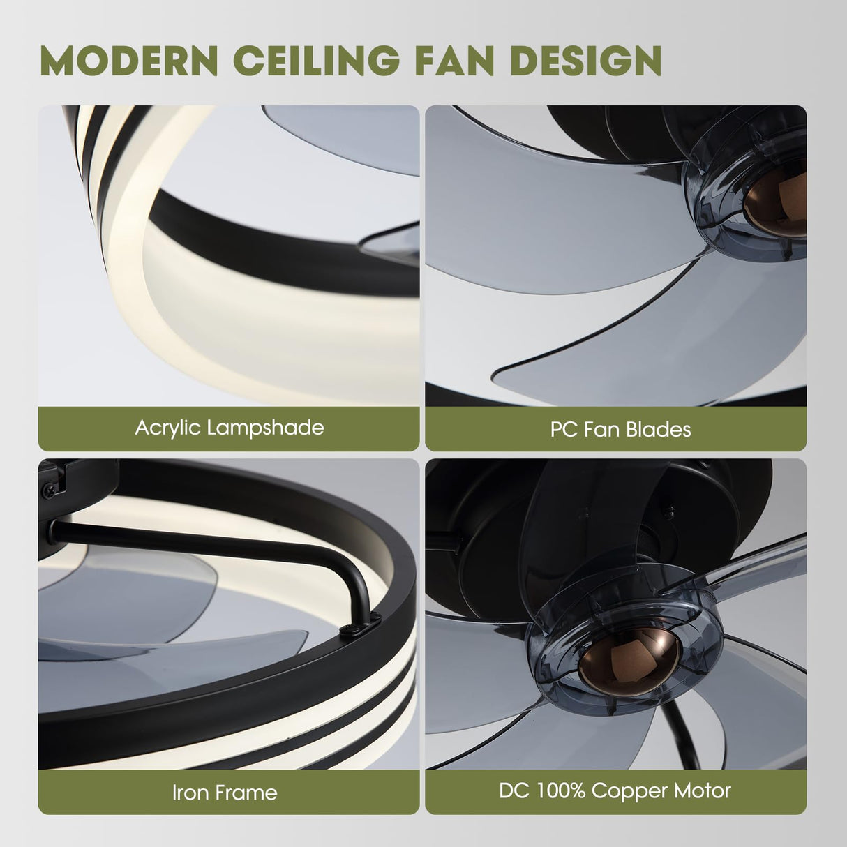 LUDOMIDE Ceiling Fans with Lights, Flush Mount Ceiling Fan with Lights and Remote, 6 Wind Speeds Smart Low Profile Ceiling Fan for Bedroom, Kids Room and Living Room 20" (Black) LUDOMIDE