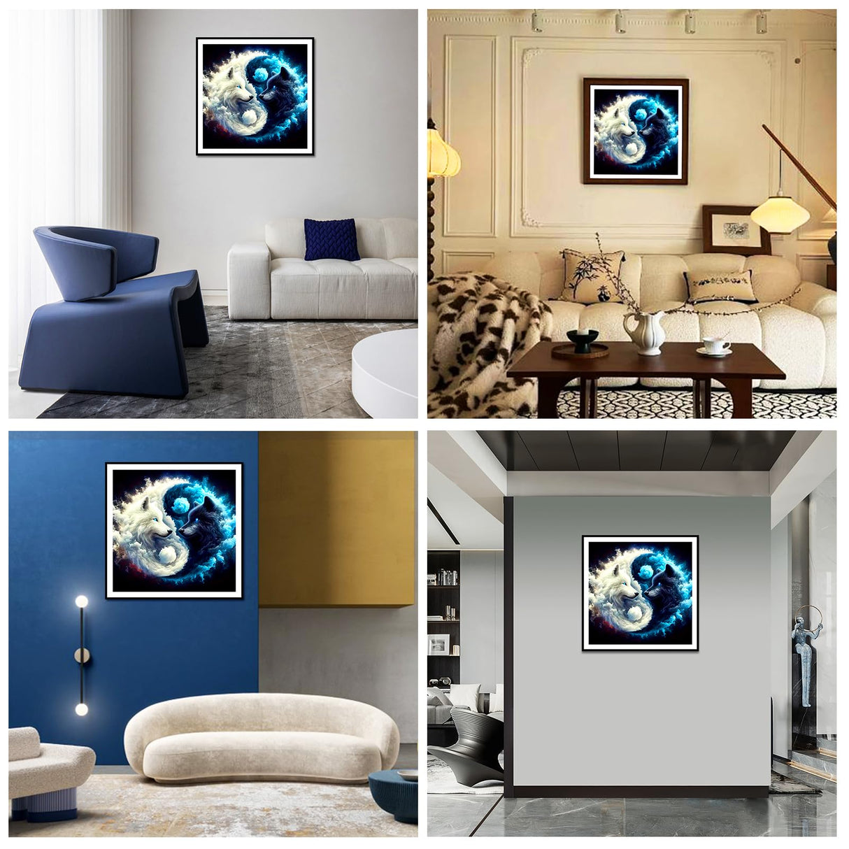 FHBUBPUP Wolf Diamond Painting Kits for Adults, Tai Chi Wolf Diamond Art Kits for Beginners, 5D DIY Full Drill Round Diamond Dot Gem Art, Craft Gift Suitable for Home Wall Decoration 12×12Inch FHBUBPUP