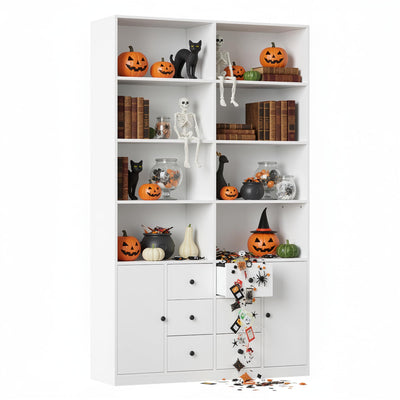 IRONCK 78.7" Bookcase with 6 Drawers, 6 Tier Large Bookshelf with 2 Doors, Large Bookcase with Adjustable Shelves, Tall Storage Cabinet for Home Office, Living Room, White