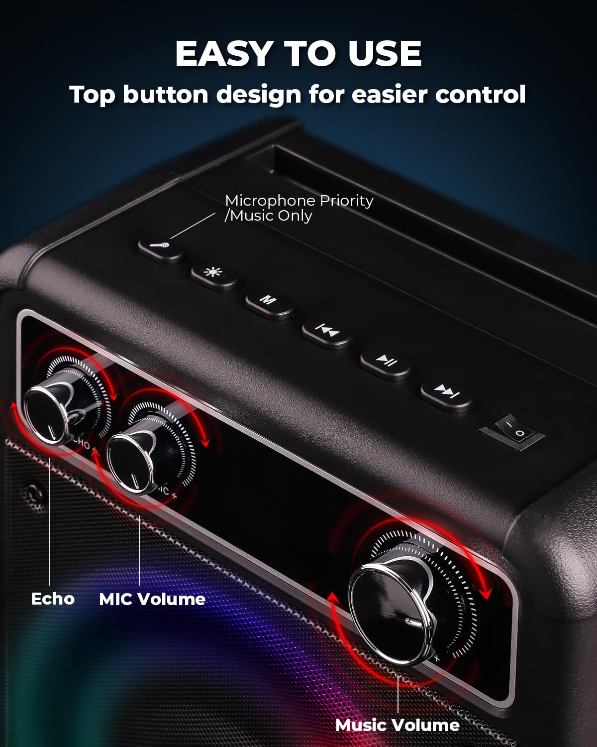VOSOCO Karaoke Machine, Portable Bluetooth Karaoke Speaker with 2 Wireless Microphones, PA System for Adults Kids with LED Lights, Supports REC/FM/AUX/USB/TF for Home Party VOSOCO