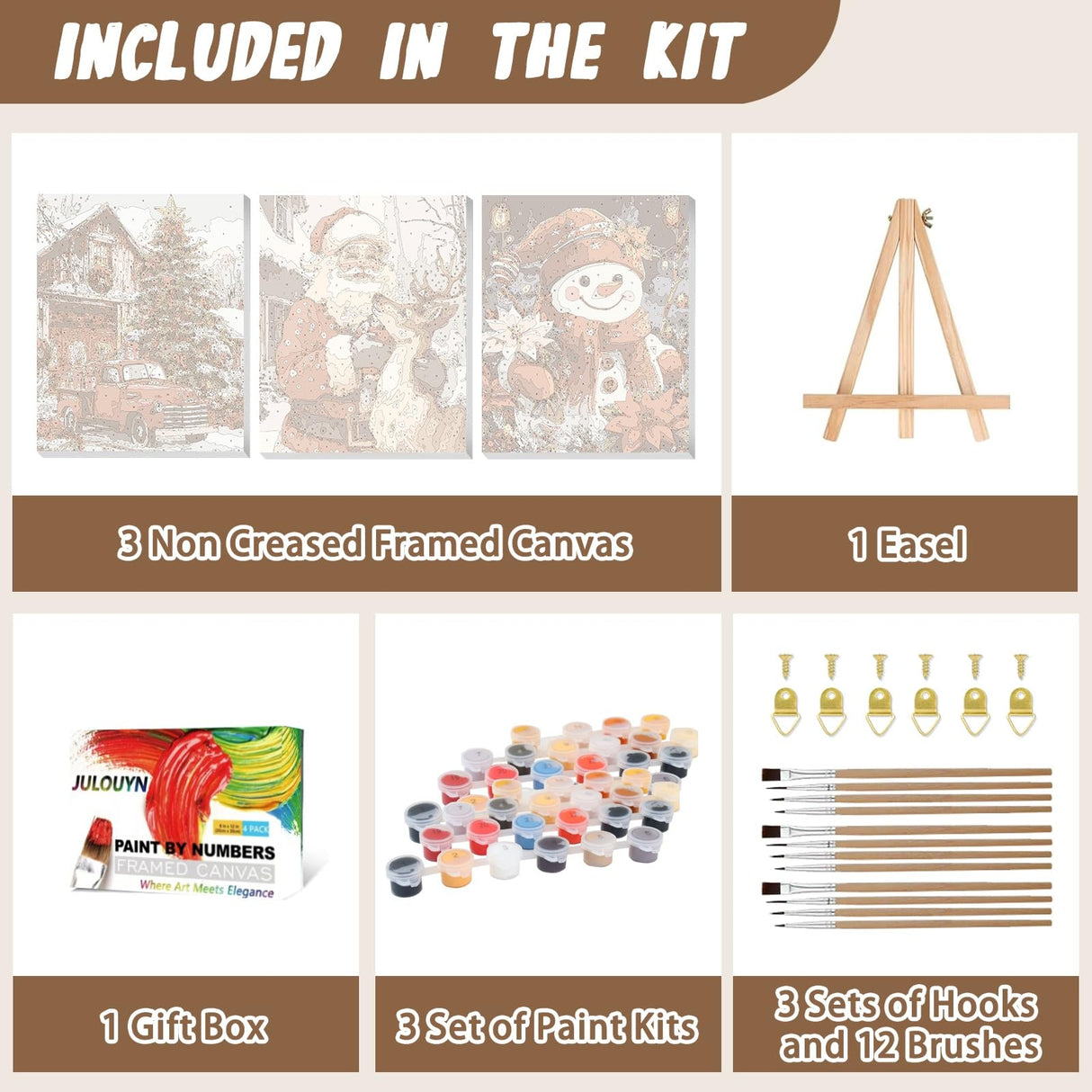 XTCIXAL 3 Pack Paint by Numbers Kit for Adults with Framed and Easel, Christmas Paint by Number Kits, Santa Claus Truck Snowman Acrylic Oil Painting for Home Wall Decor (9.5x12 Inch) XTCIXAL