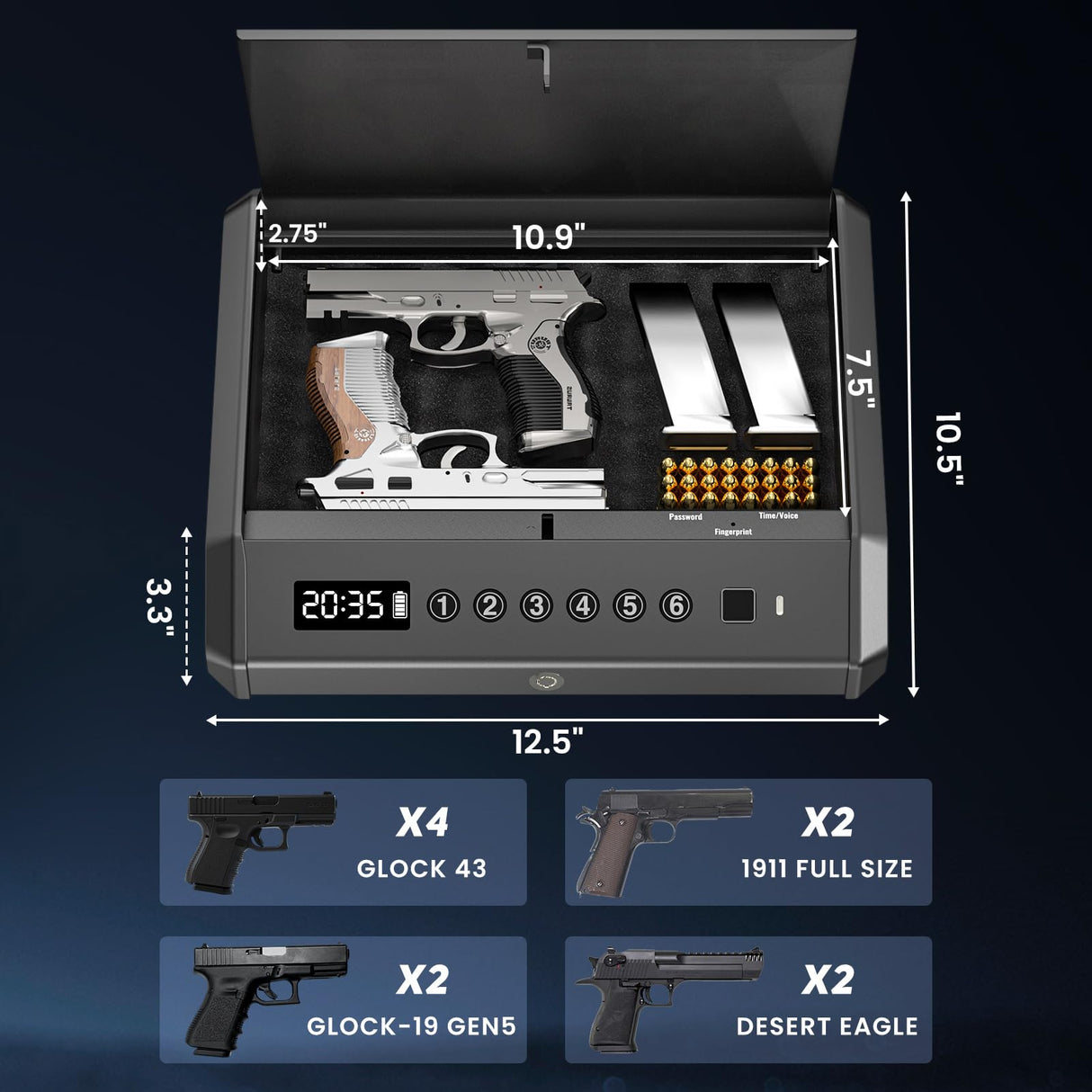 Biometric Gun Safe for Pistols Handgun Safe with Fingerprint Digital PIN Key Gun Lock Box Storage for Home Bedroom Bedside Nightstand and Car, 3-Ways unlock with Emergency Power Supply ForShine