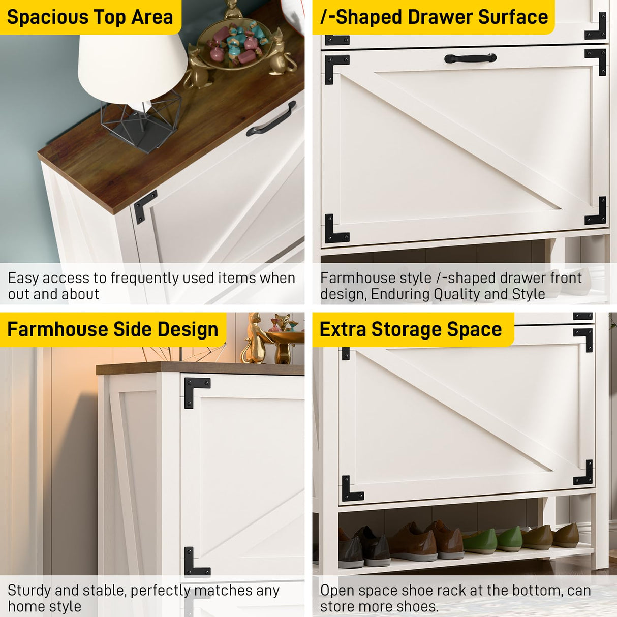 Halitaa Shoe Cabinet with 2 Flip Drawers, 5 Tier Farmhouse Shoe Storage Cabinet for Entryway, Narrow Slim Shoe Cabinet, Rustic White Freestanding Hidden Wooden Shoe Rack Cabinets Halitaa