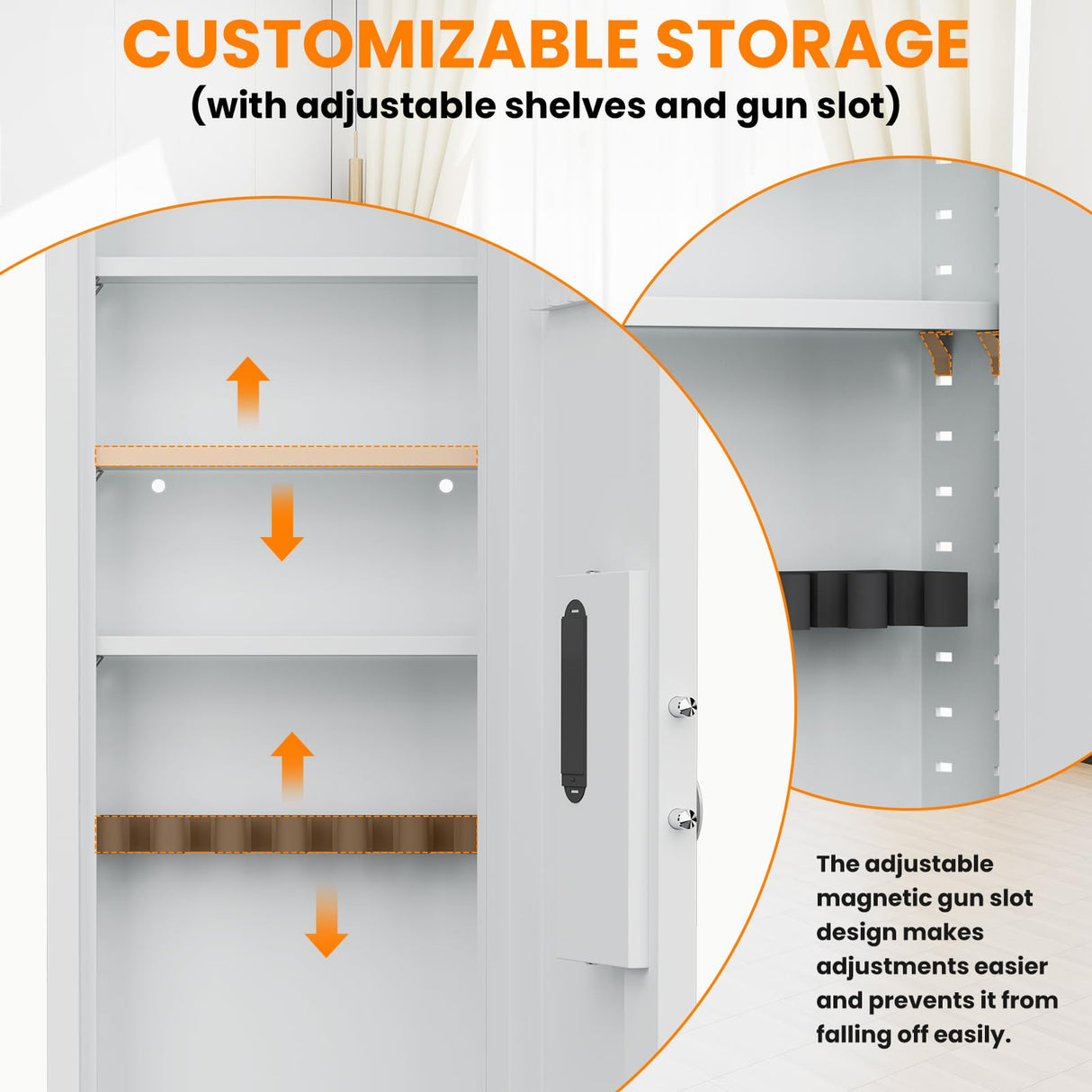 Omethey 53.15" Wall Safe Between the Studs, Hidden Safe with Dual Alarm System and Silent Mode, Wall Gun Safe with 3 Adjustable Shelves and Magnetic Slot (White-Digital) Omethey