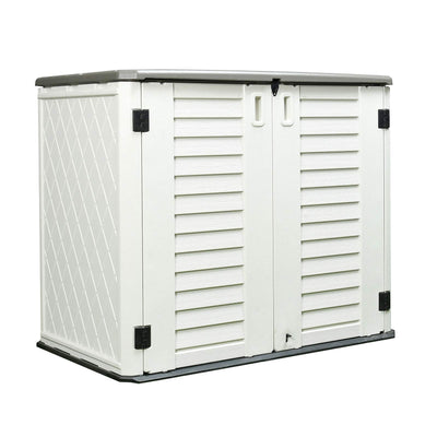 ADDOK Horizontal Storage Shed Weather Resistance, Large Outdoor Storage Cabinet Lockable, Thick HDEP Plastic Storage Unit for Backyards, Patio, Garden(26 Cu.ft/Ivory White)
