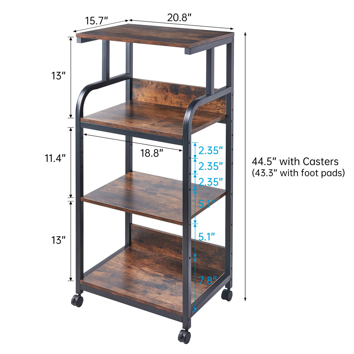 Fannova 4-Tier Printer Stand with Adjustable Storage Shelf, Large Tall Printer Table with Wheels for Home Office Small Spaces Organization, Rustic Brown Fannova