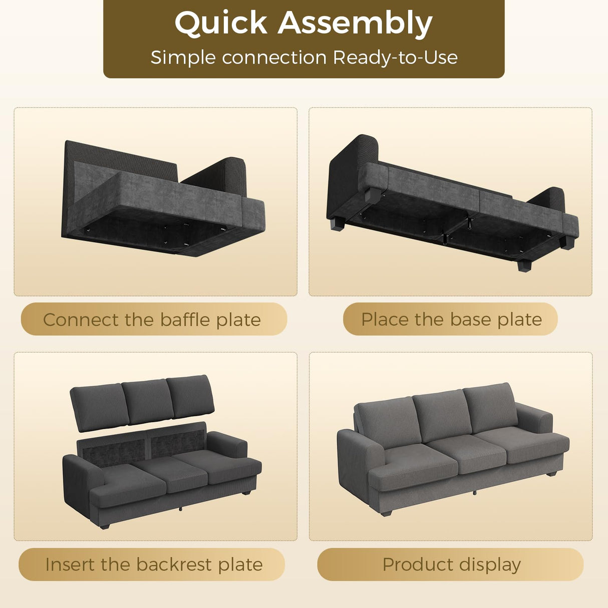 KKL 89 Inches Loveseat Sofa, Comfy Cloud Couch with Deep Seats, 3 Seater Couches for Living Room, Bouclé Fabric, Wood Frame, Easy Assembly, Grey KKL