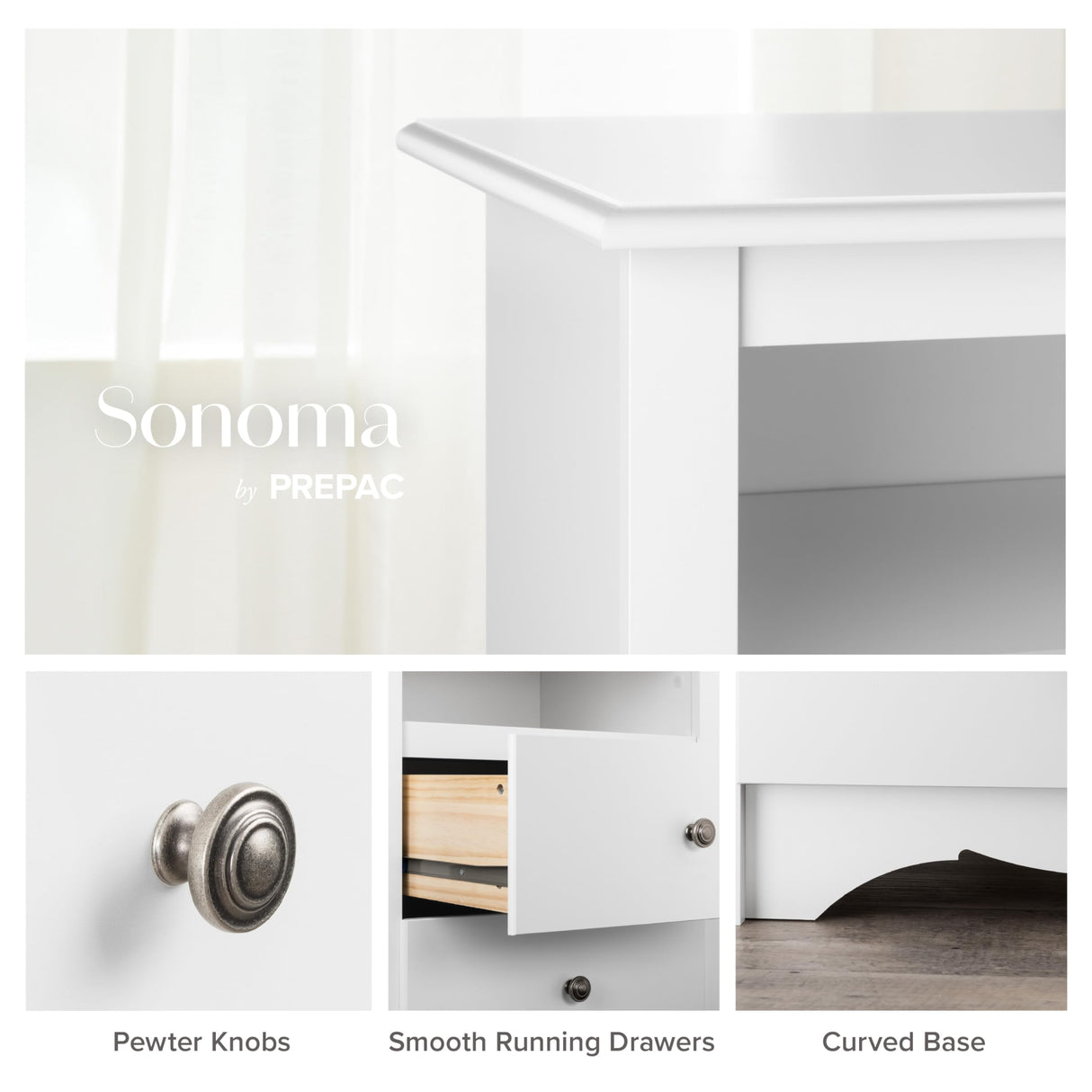 Prepac Sonoma Superior 5-Drawer Chest for Bedroom - Spacious and Stylish Chest of Drawers, Measuring 17.75"D x 31.5"W x 44.75"H, In White Finish Prepac