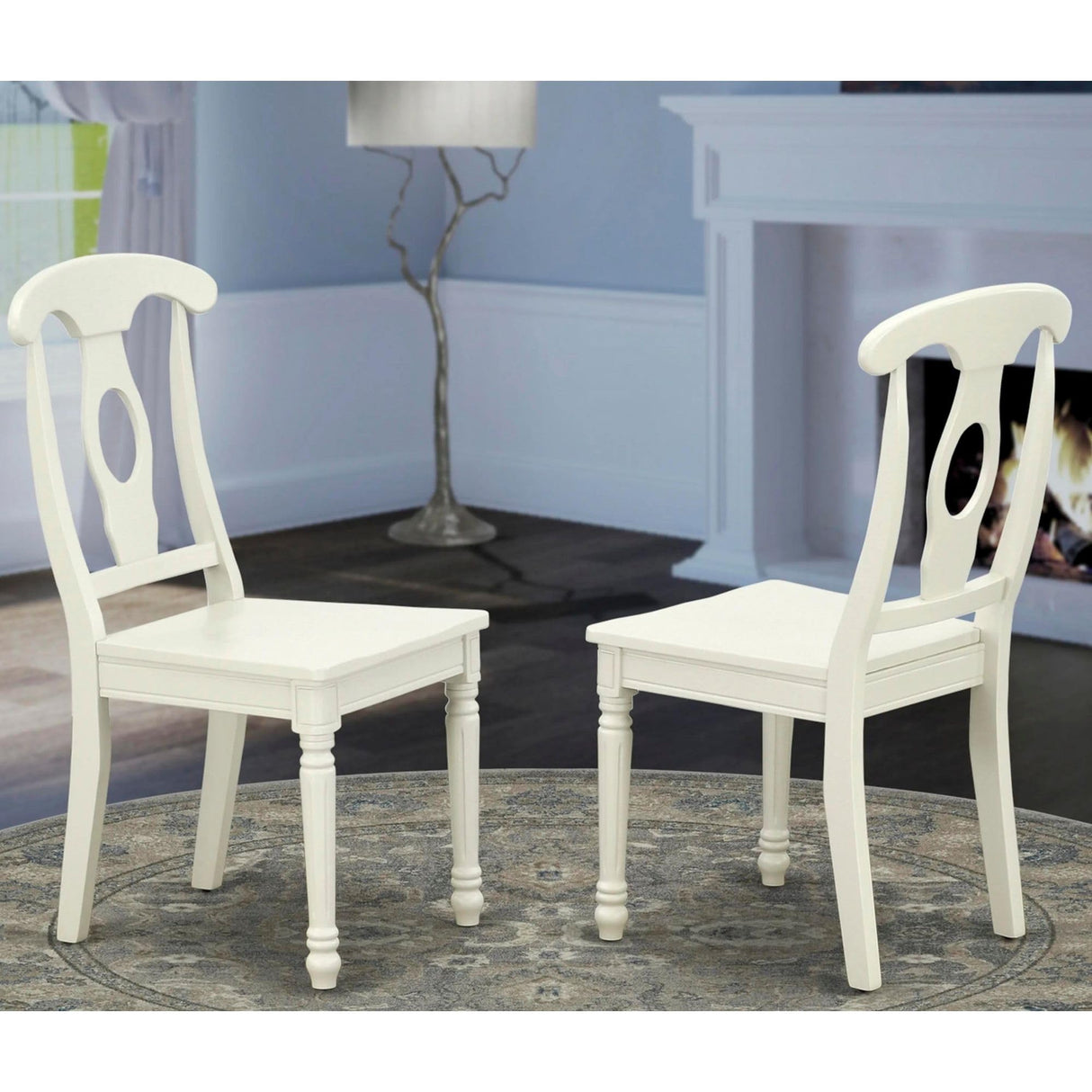 East West Furniture KEC-LWH-W Kenley Dinette Chairs - Napoleon Back Solid Wood Seat Kitchen Chairs, Set of 2, Linen White East West Furniture