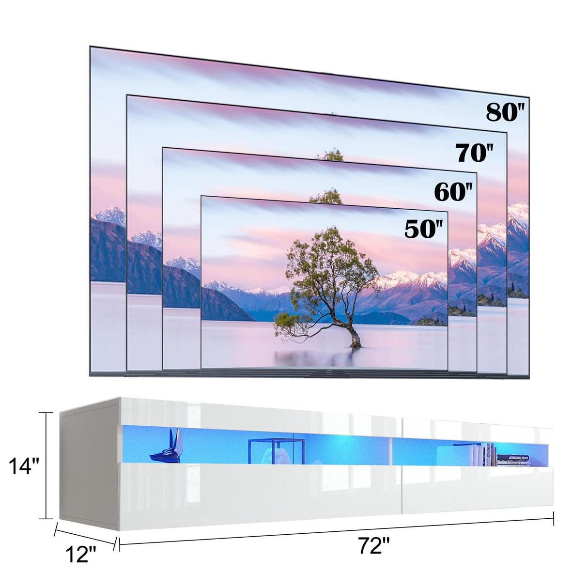 Vmobili Floating TV Stand with Led Lights,71" Wall Mounted Entertainment Center with Storage,TV Cabinet Stand with Power Outlet, Modern Wall Mounted Wood Media Console for Living Room,Bedroom Vmobili