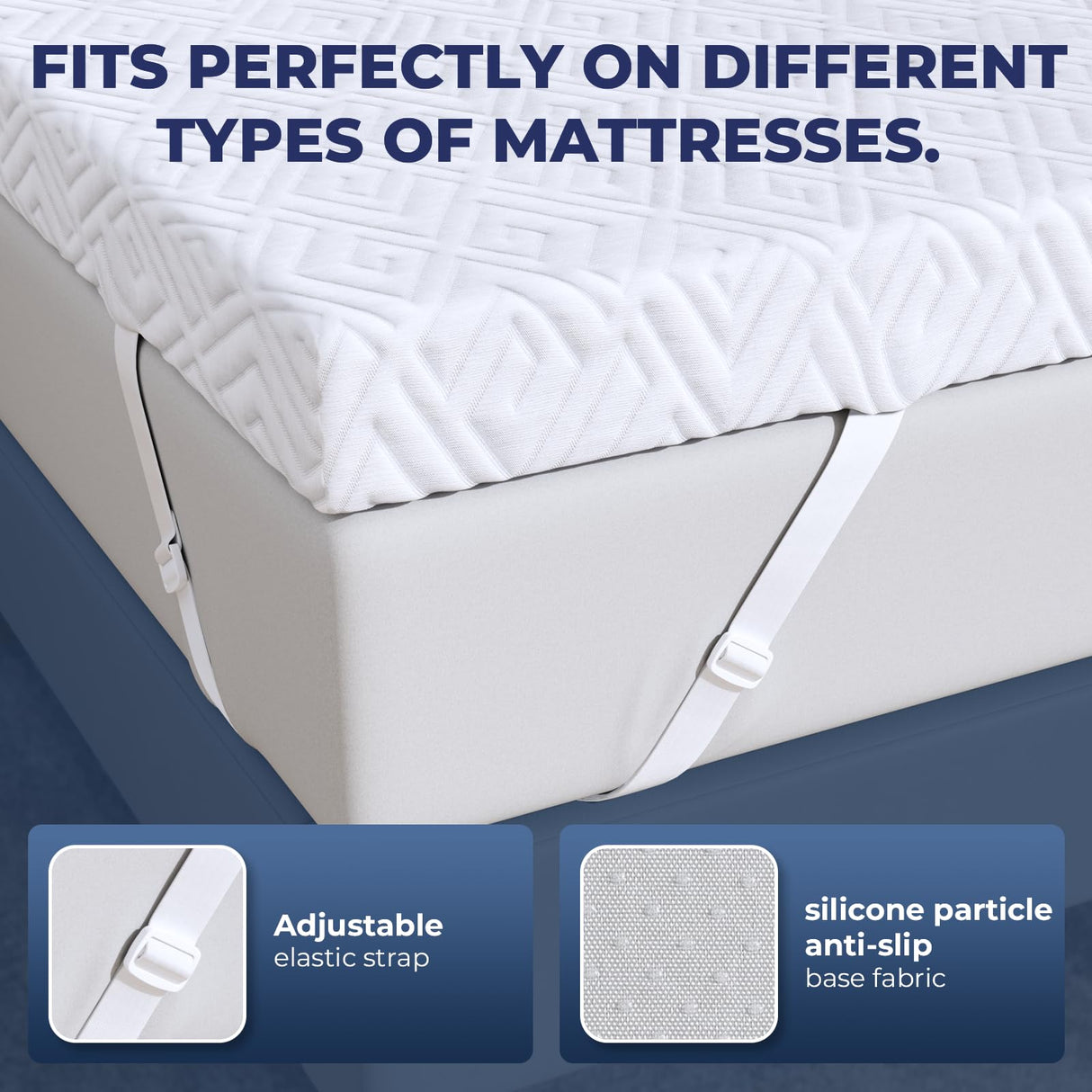 Memory Foam Mattress Topper - 3 Inch Gel Mattress Pad for Pressure Relief, Premium Soft Cooling Sleep Bed Topper, Non-Slip Design with Removable & Washable Cover (White, Queen) zibroges