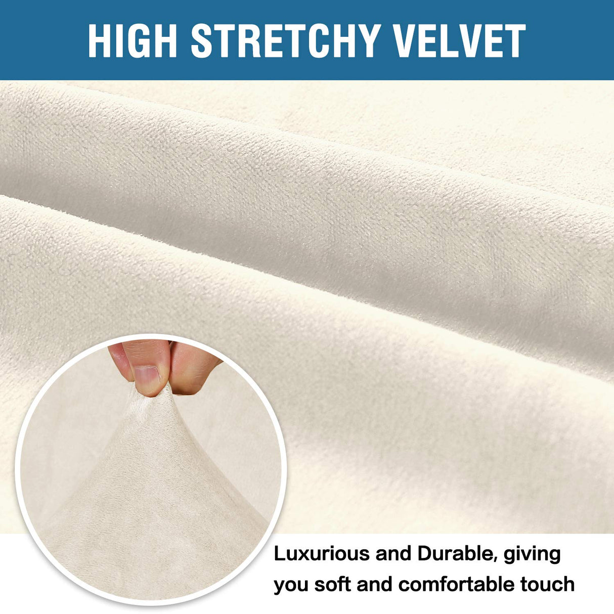 H.VERSAILTEX Stretch Velvet Loveseat Covers for 2 Cushion Couch Covers for Living Room Sofa Covers Slipcovers with Non Slip Straps Bottom, Ultra Thick Comfy Velour (Width 58"-72", Ivory) H.VERSAILTEX