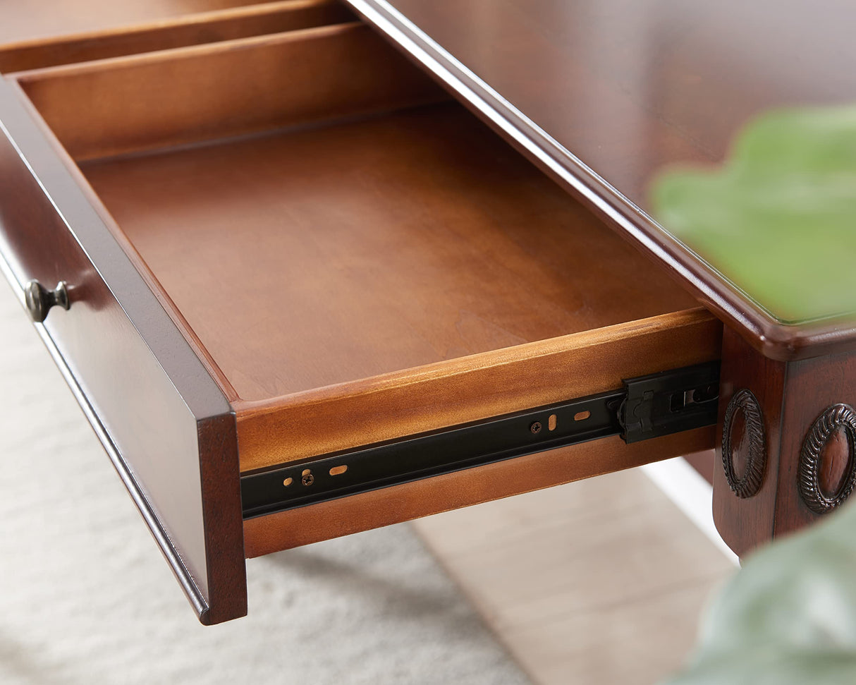 MODERION Solid Wood Computer Desk with 2 Drawers, Traditional Vanity Dressing Table, 46” Home Office Writing Desk, Workstation Easy Assembly Cherry MODERION