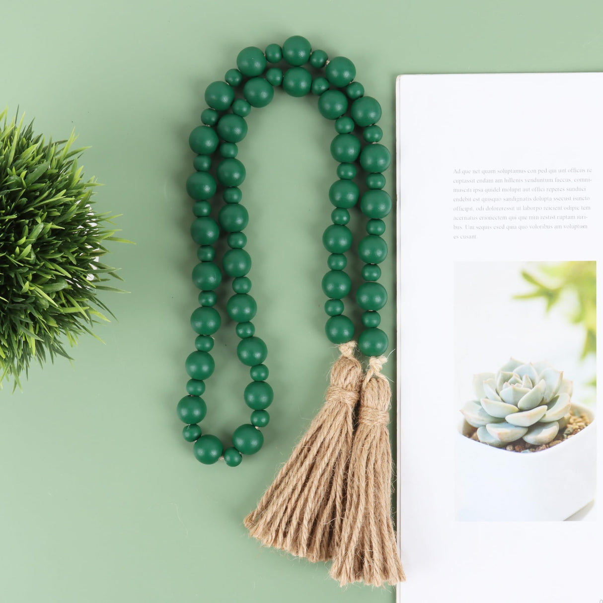 Yagoo St Patricks Day Wood Bead Garland with Tassels, Farmhouse Rustic Prayer Beads Boho Tassel Garland Decorative Beads for Home Decor (Green) Yagoo