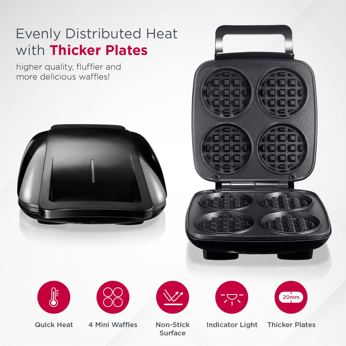 mywaffle Classic Waffle & Chaffle Maker - For Breakfast, Churro, Keto, Belgian and Dessert Waffles - Non-Stick Surface, Extra Deep Plates and Easy to Clean, Perfect for Individuals and Families homeart
