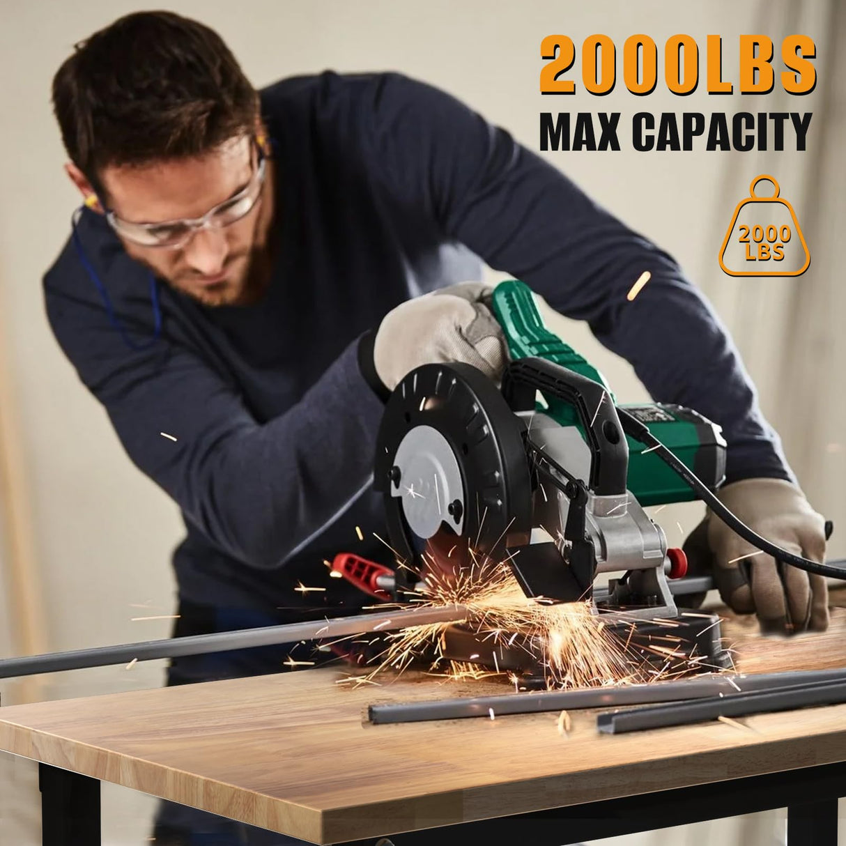 47.5" Adjustable Workbench, Rubber Wood Top Workbench with Power Outlet, Portable Heavy-Duty Work Bench for Garage, Workshop, Office, Home - 2000 lbs Capacity BMJX US