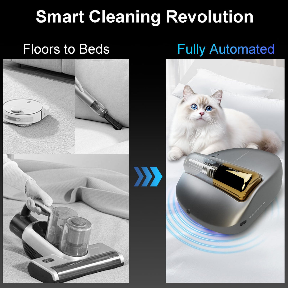 CREATULIZE Automatic Bed Vacuum Cleaner with Smart Navigation, No App Required, 14AW, Edge-Sensing Tech & 55dB Ultra-Quiet Design, for Beds, Mattress, Carpets & Sofas Pet Hair/Dust Removal CREATULIZE