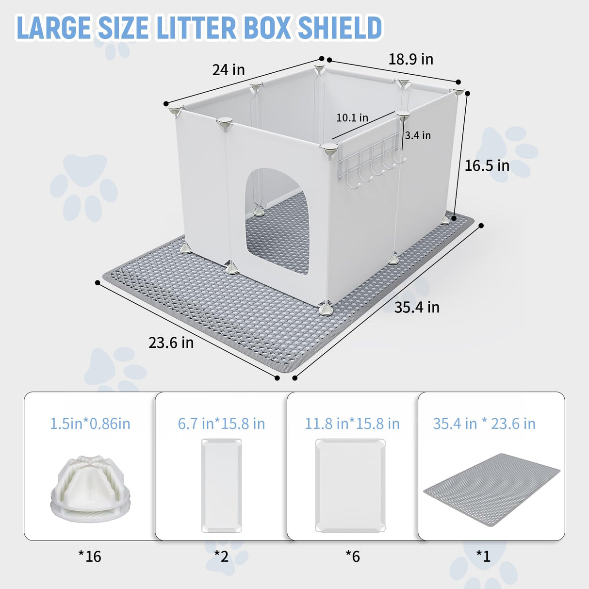 Cat Litter Box Enclosure, Large Cat Toilet Splash Guard Without Leakage (24"L × 18.9"W × 16.5"H) Foldable Litter Tray Screen with Non-Slip Mats & Dust Cover, Pet Bathroom Pee Shields (No Litter Box) Acools