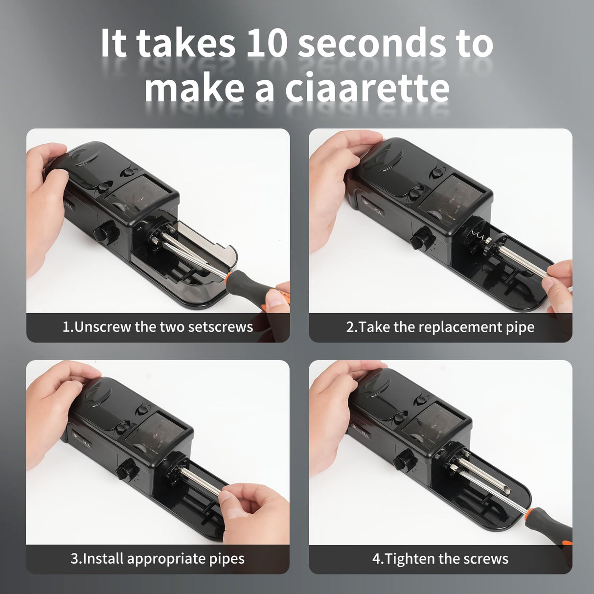 Electric Cigarette Rolling Machine, Portable Tobacco Injector Machine can Grind Filled with Herb, Tobacco, etc Suitable for Cigarette Tubes and Rolling Papers Iweden