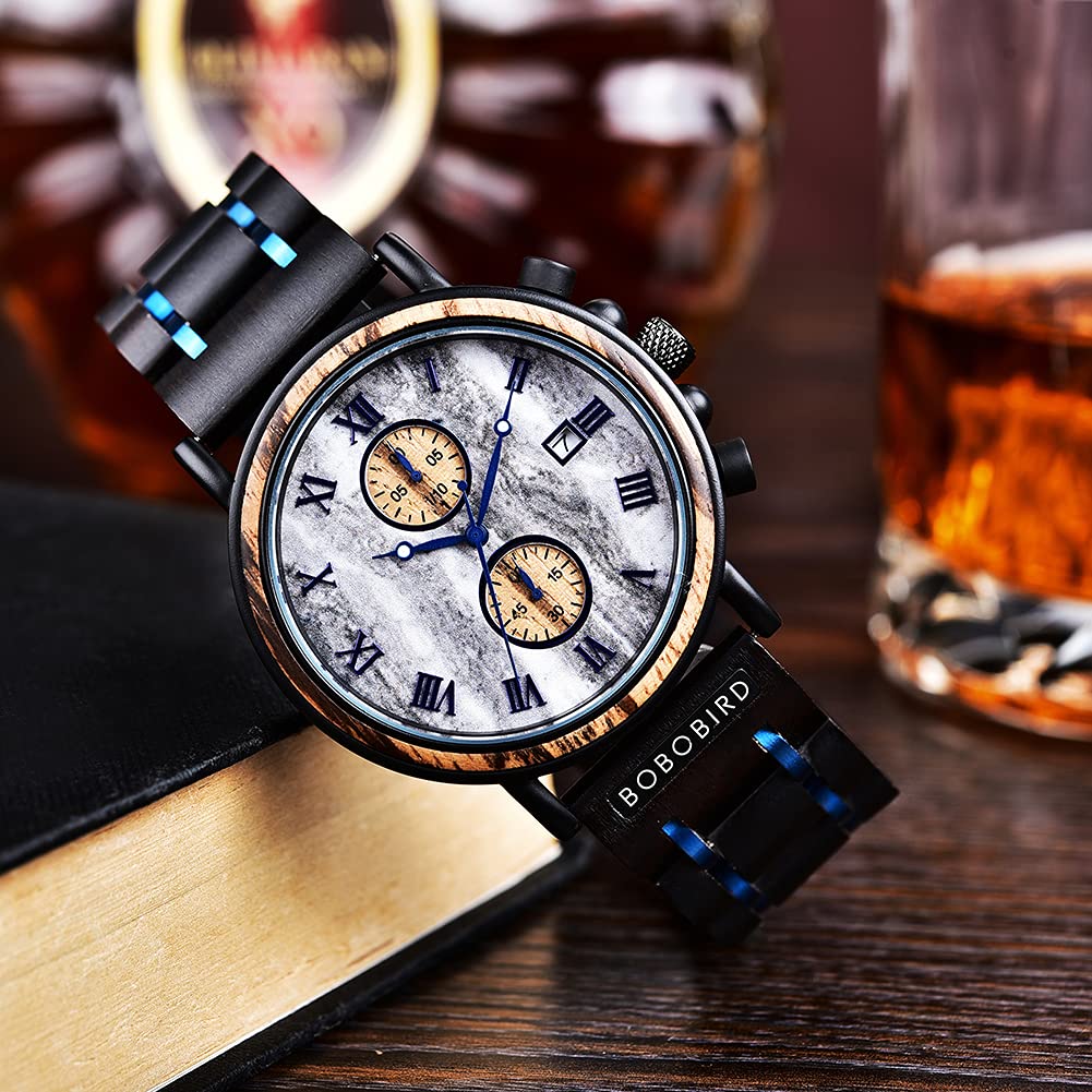 2win Engraved Wood Watches Personalized Gifts for Men Husband Boyfriend My Man Fiancé Groomsman Wedding Birthday Christmas Anniversary Wacth (Custom Box Photo) 2win