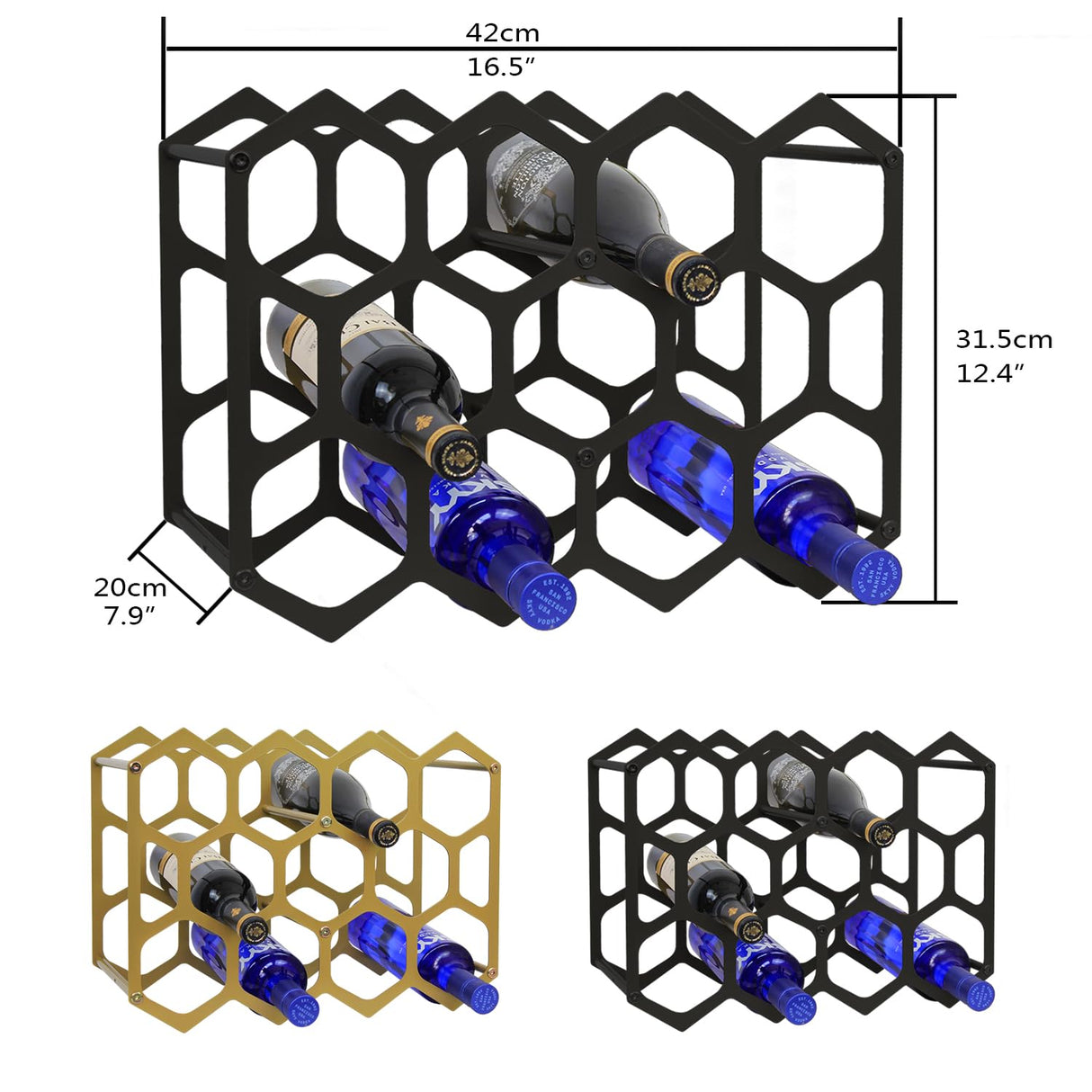 AT-VALY Countertop Wine Rack,Durable and Sturdy Freestanding 14 Bottle Wine Holder for Home Decor, Bar,Cabinet,Pantry (Black) AT-VALY