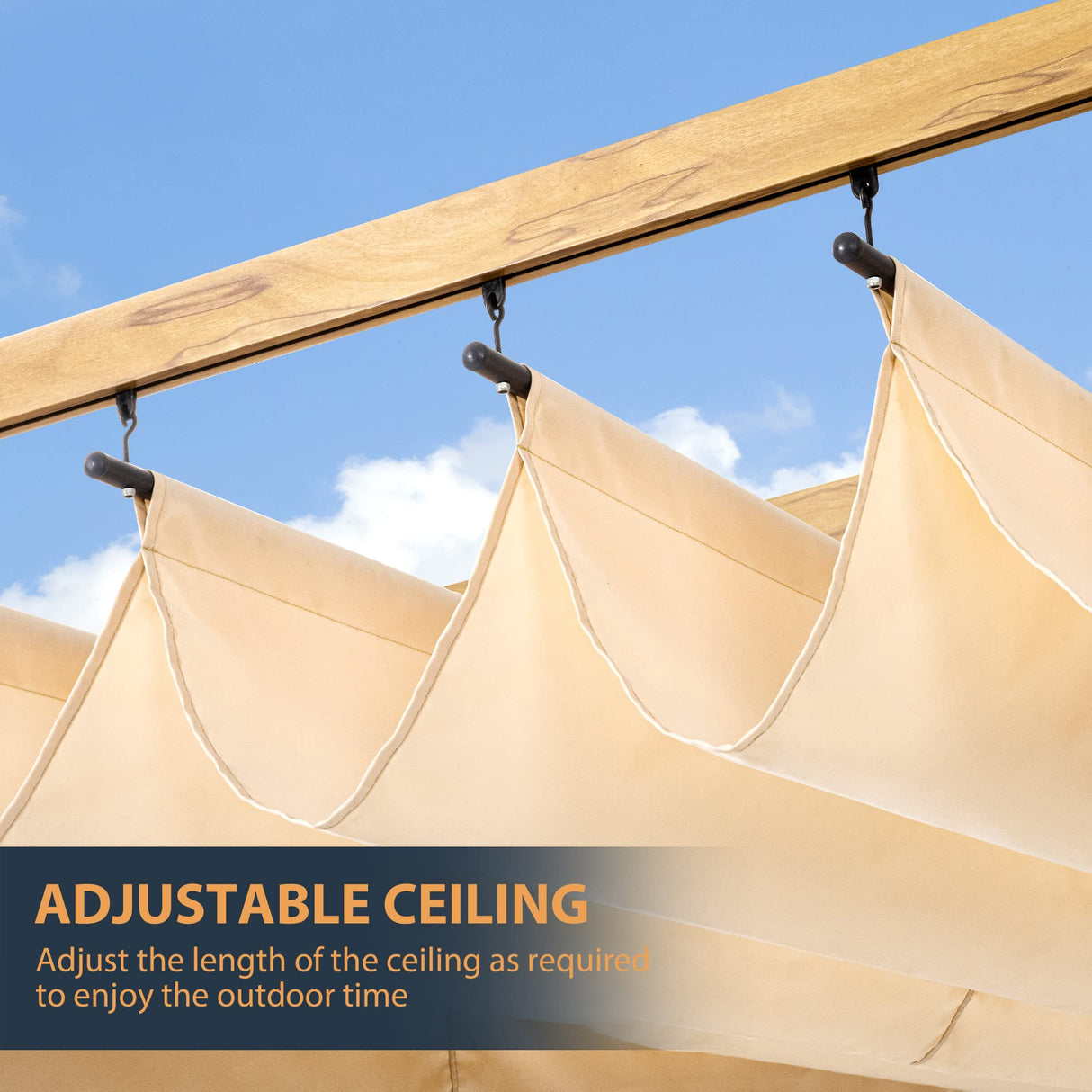 HAPPATIO 10' X 10' Pergola Retractable Pergola Canopy for Backyard, Garden, Patio; Woodgrain-Look Aluminum Pergola with Retractable Pergola Canopy, Includes Anchors and Expansion Screws (Beige) HAPPATIO