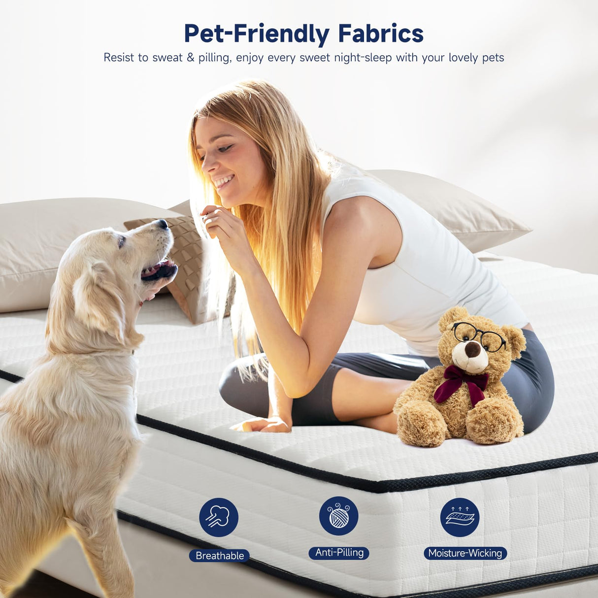 Z-hom Queen Mattress 8 Inch, Queen Size Mattresses Hybrid Innerspring Mattress in a Box, Queen Foam Spring Mattress with Motion Isolation & Pressure Relief for Queen Bed Frames, Medium Soft, White Z-hom