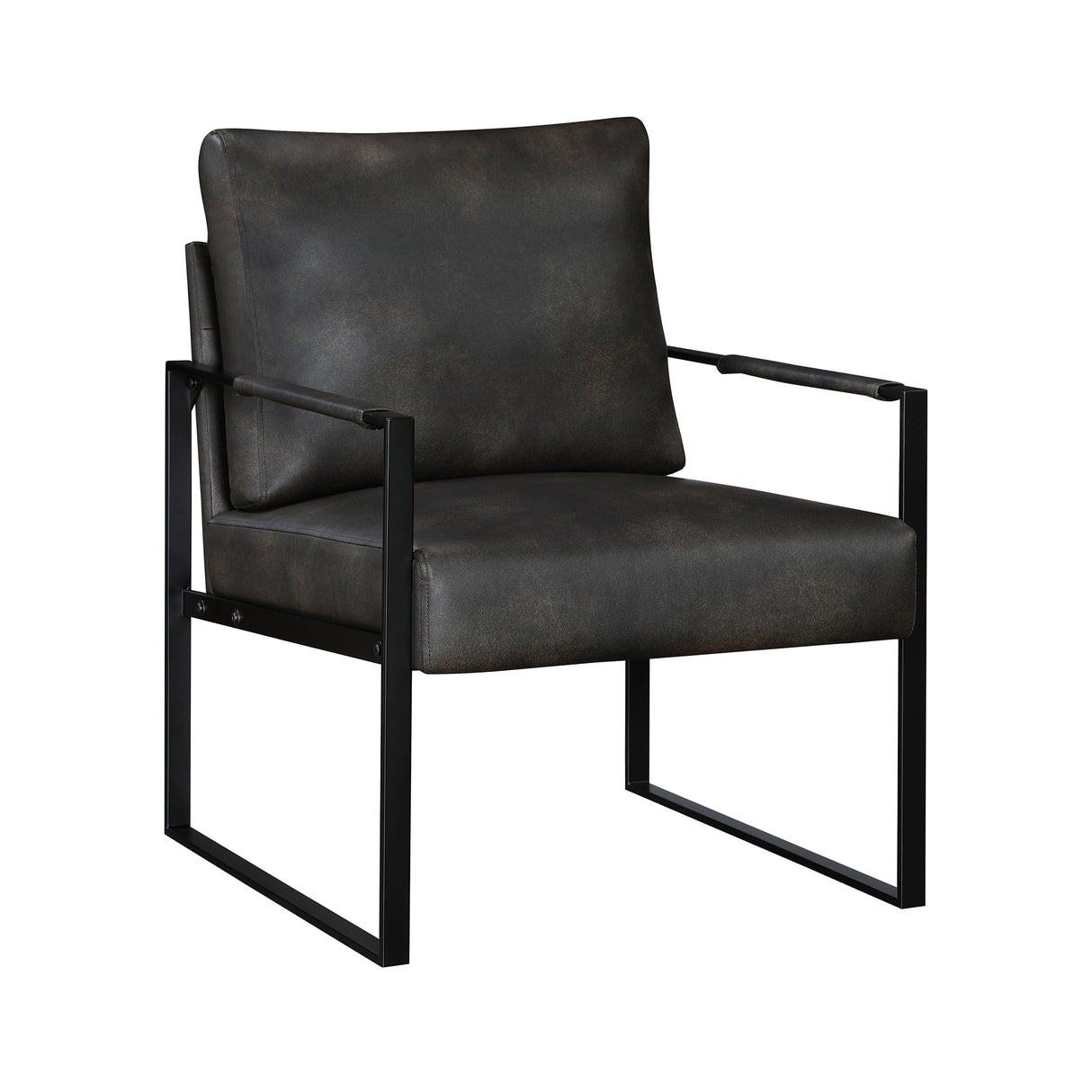 Lexicon Modern Accent Chair, Faux Leather Upholstered Living Room Chair With Wrapped Armrests, Arm Chair With Black Metal Frame,Comfy Single Chair For Living Room/Bedroom/Reading Room/Office,Dark Grey Lexicon