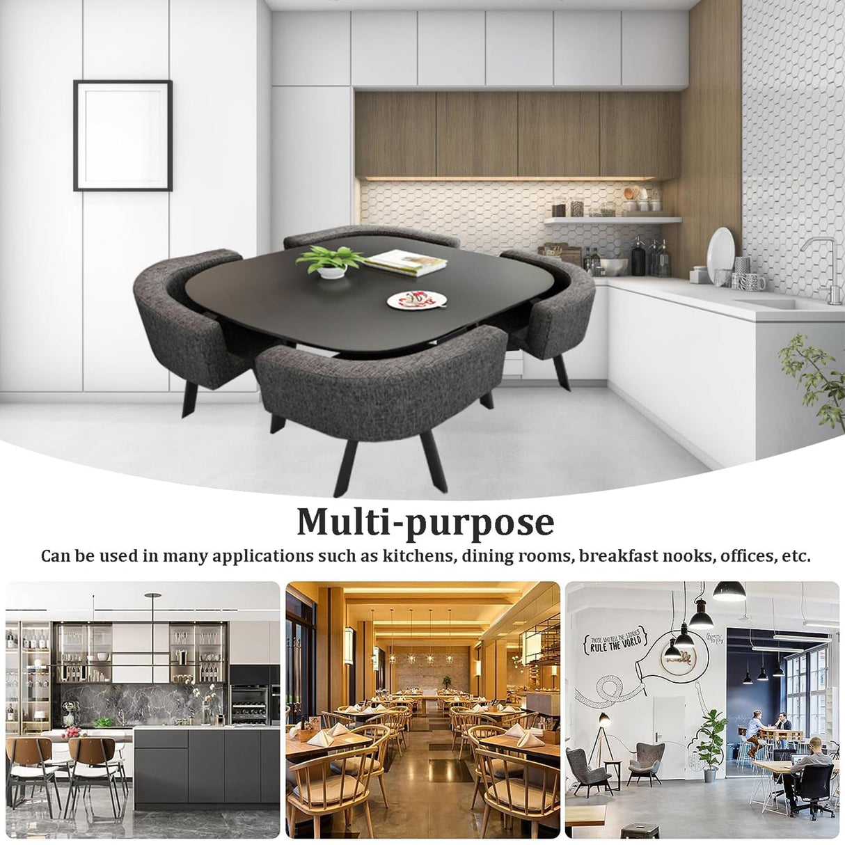 Topjia 5-Piece Modern Square Dining Table Set with 4 Chairs in Grey Topjia