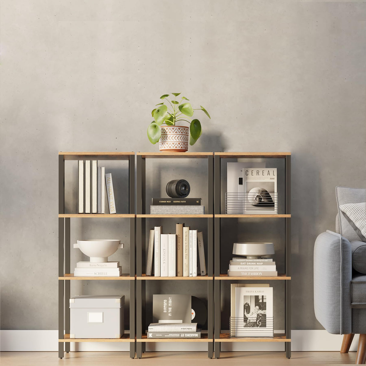 TUTOTAK 4-Tier Narrow Bookshelf for Small Spaces in Rustic Brown TUTOTAK