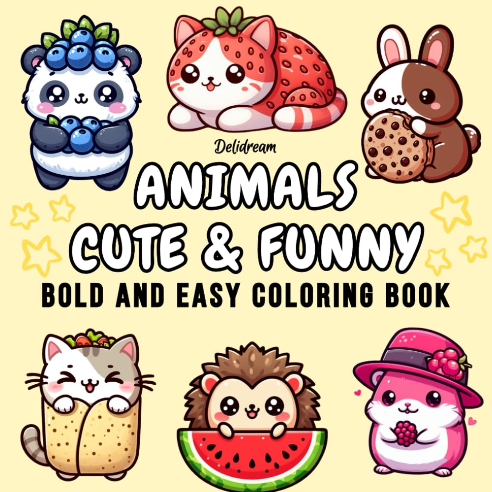 Animals Cute & Funny: Bold and Easy Coloring Book for Kids and Adults, 35 Relaxing Stress Relieving Designs (Bold and Easy Coloring Books) Lindesa