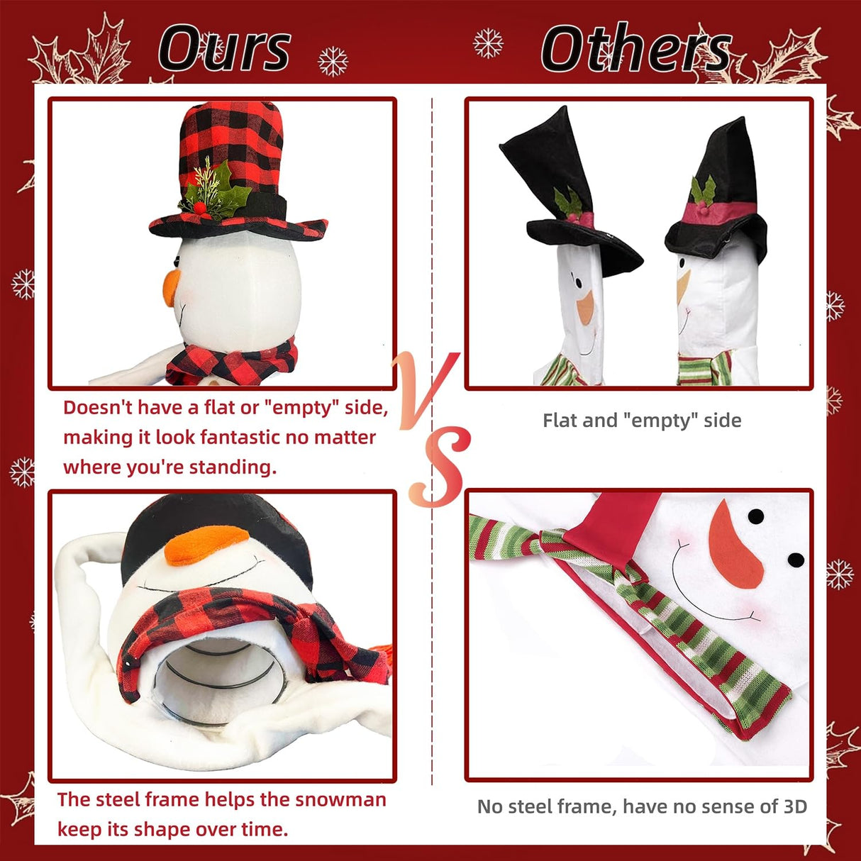 Juegoal Christmas Snowman Tree Topper, Large Plush Snowman Treetop Hugger with Red Black Plaid Top Hat & Scarf, Xmas Tree Ornament Supplies Holiday Winter Home Wonderland Party Decorations Juegoal