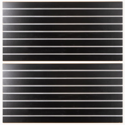 Slatwall Panels with Aluminum Reinforcement Strips Black Heavy Duty 4’x4’ MDF Slat Wall Paneling for Retail Display, Garage Tool Storage, Guitar Shop, Home Storage, Wood Slat Wall Paneling Board