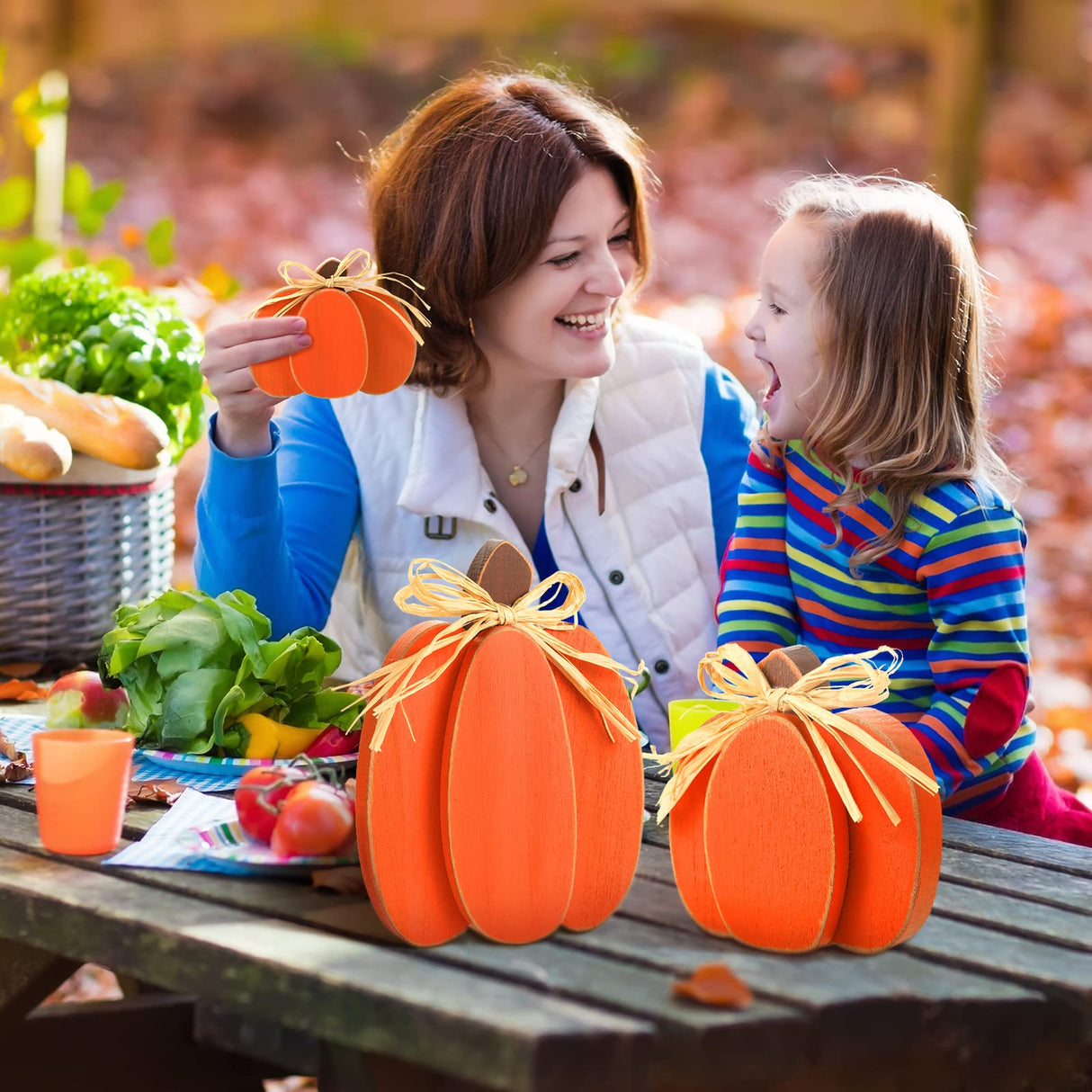 Ferraycle 3 Pcs Thanksgiving Pumpkin Decor Fall Decor Autumn Farmhouse Sign Rustic Tiered Tray Decorations Table Centerpieces Standing Wooden Block Sign for Halloween Home Kitchen Ferraycle