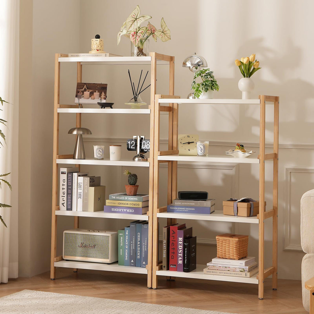 Baveke 5-Tier Bamboo Shelf Bookcase Modern Open Bookshelf Free Standing Storage Rack Display Shelf Display Bamboo Bookshelf Standing Shelf Open Shelving Unit Baveke