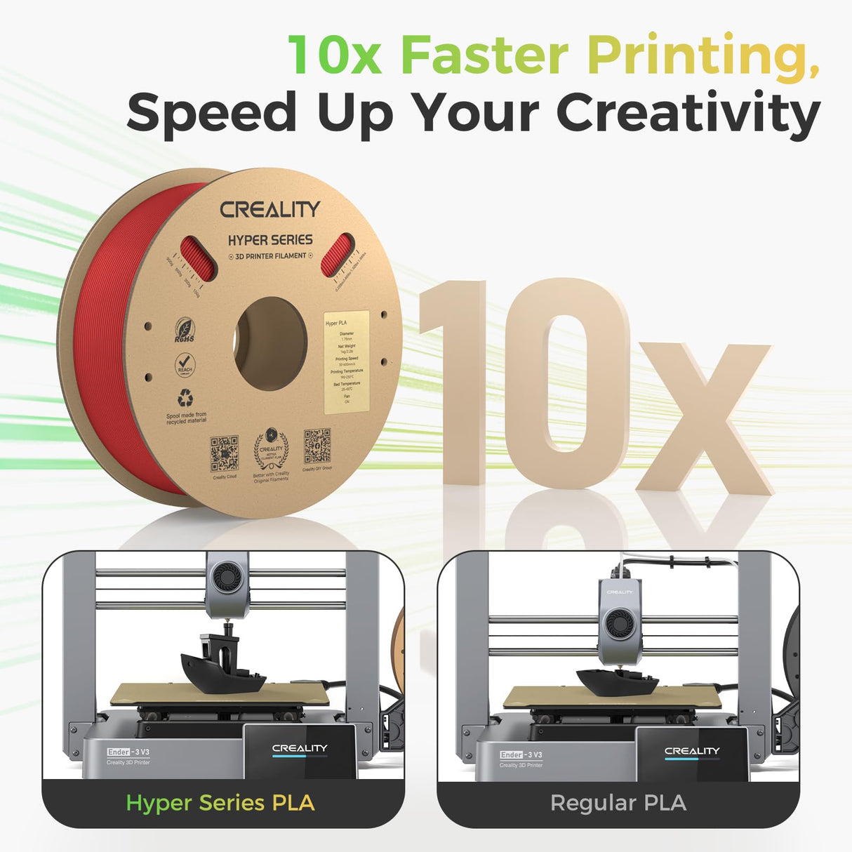 Creality Hyper PLA Filament Bundle 4KG, Up to 600mm/s High Speed 3D Printer Filament PLA, No-Tangling Stronger Toughness Fit Most 3D Printers Creality