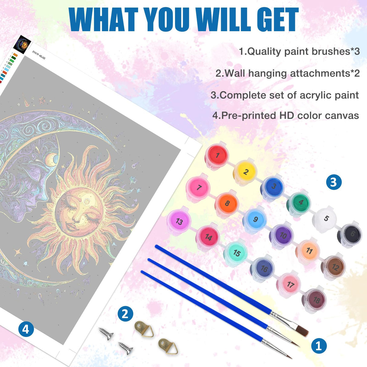 Lxmsja Moon Paint by Numbers Kit for Adults, Sun Acrylic Paint by Numbers for Adults Beginner, DIY Craft Supplies Oil Painting Kits for Home Wall Decor 16x20 inch (No Frame) Lxmsja