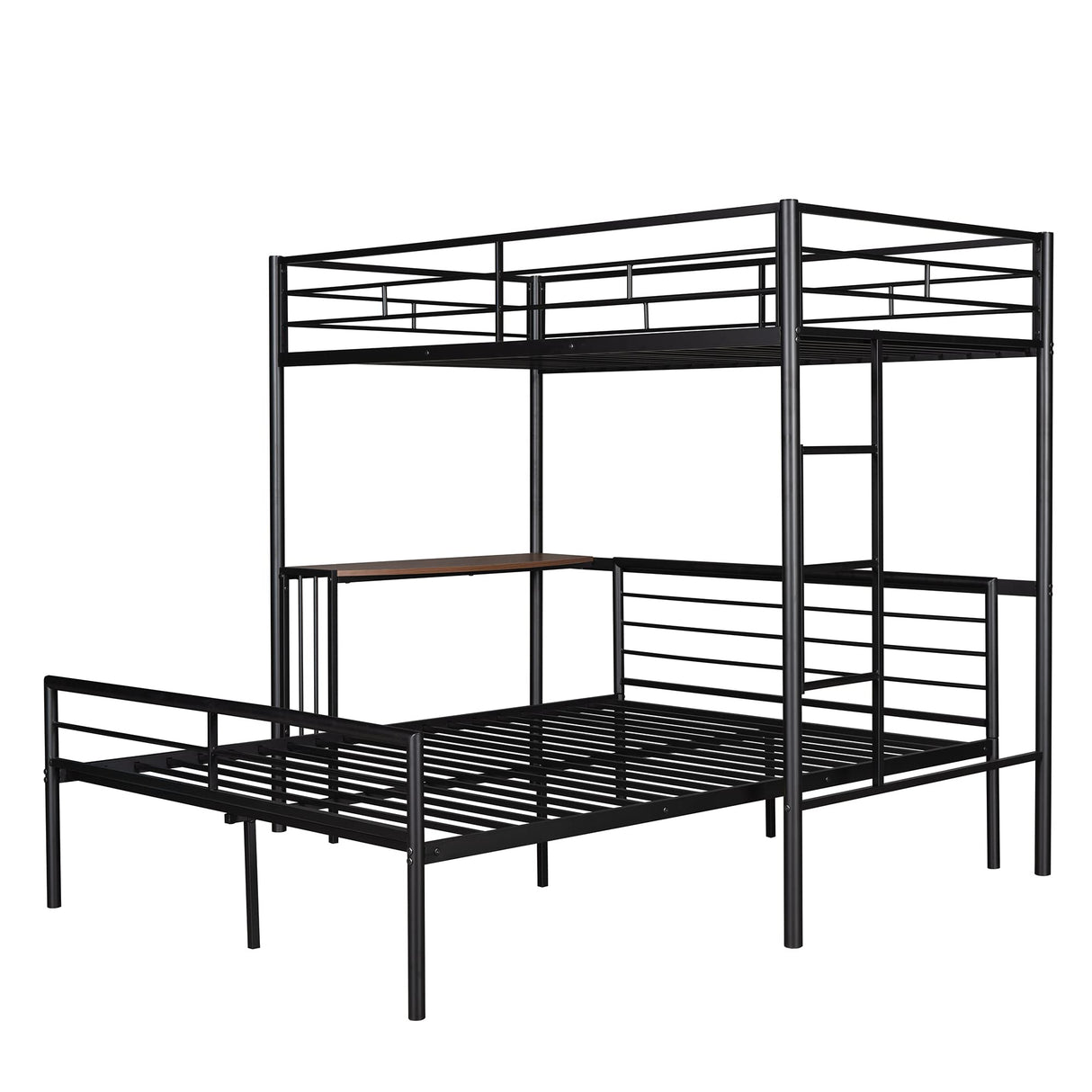 Heavy Duty Bunk Beds Twin Over Full Size, Twin Over Full Bunk Bed with Desk and Side Ladder, L Shaped Bunk Bed Can Be Divided Into One Full Size Bed Frame and One Twin Loft Bed with Desk, Black Bellemave